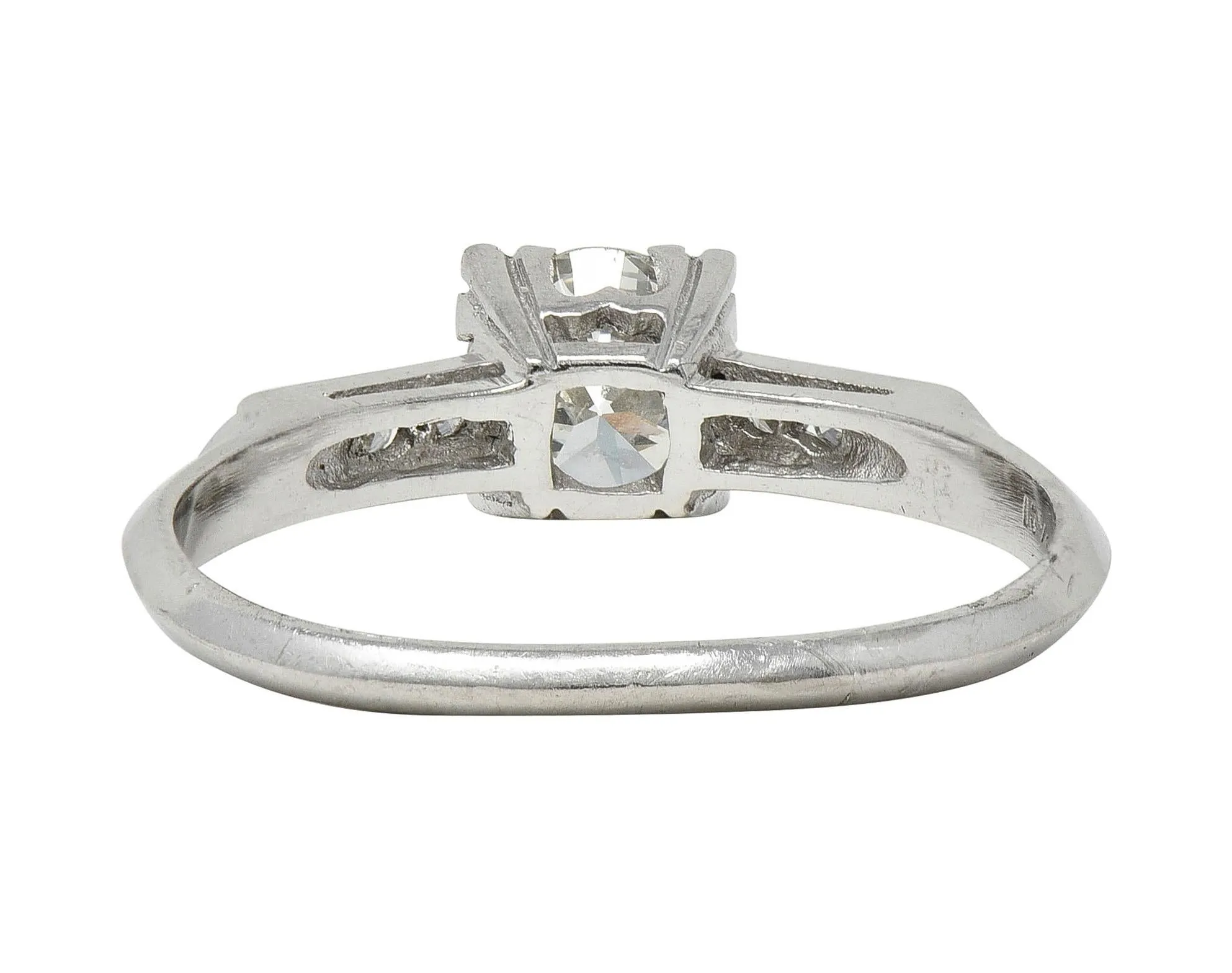 Mid-Century 0.94 CTW Transitional Cut Diamond Platinum Vintage Knife Edge Engagement Ring