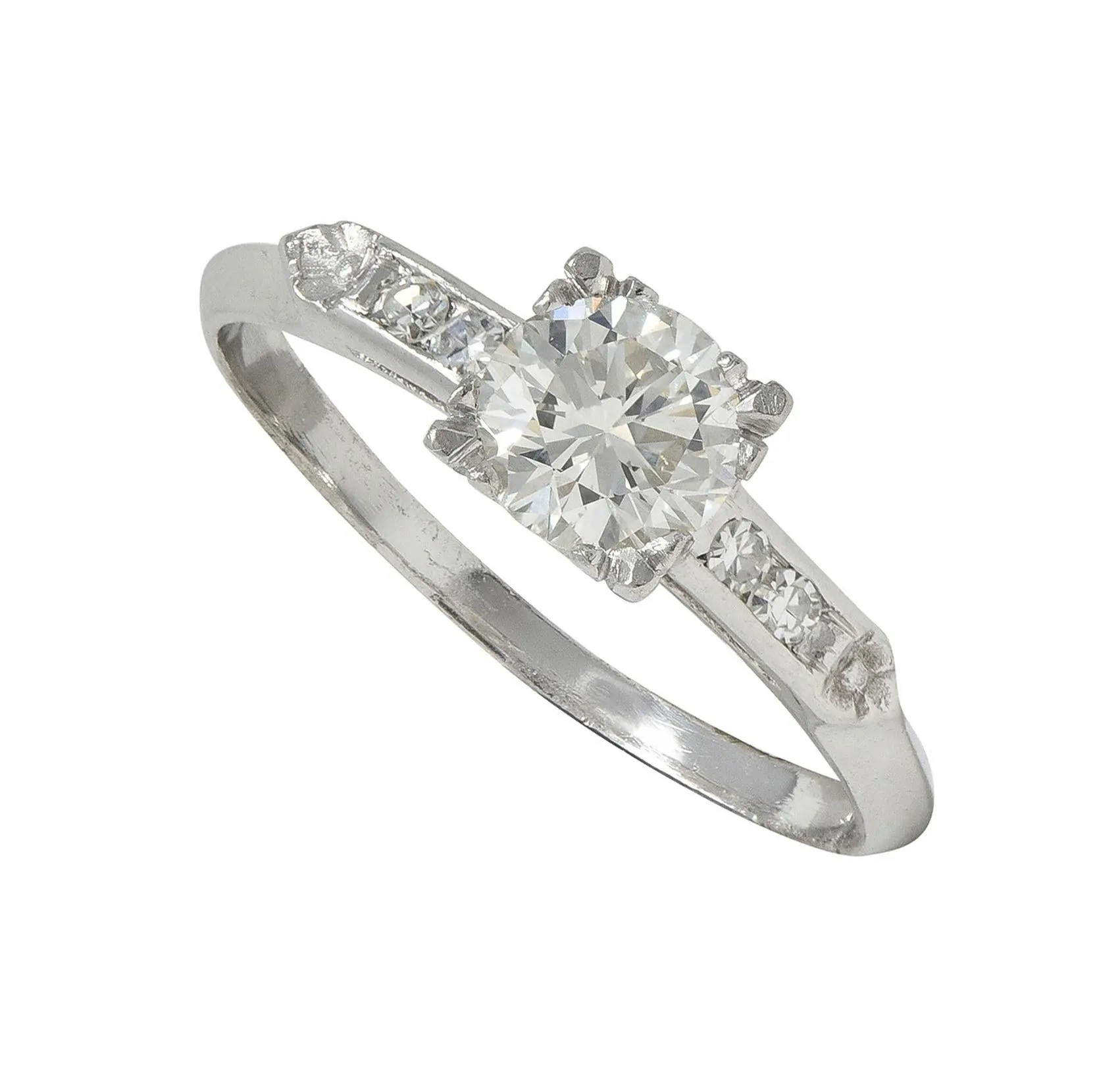 Mid-Century 0.94 CTW Transitional Cut Diamond Platinum Vintage Knife Edge Engagement Ring