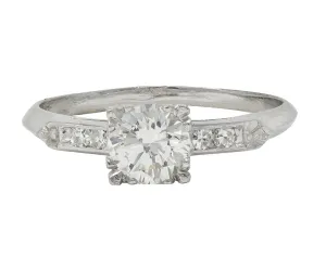 Mid-Century 0.94 CTW Transitional Cut Diamond Platinum Vintage Knife Edge Engagement Ring
