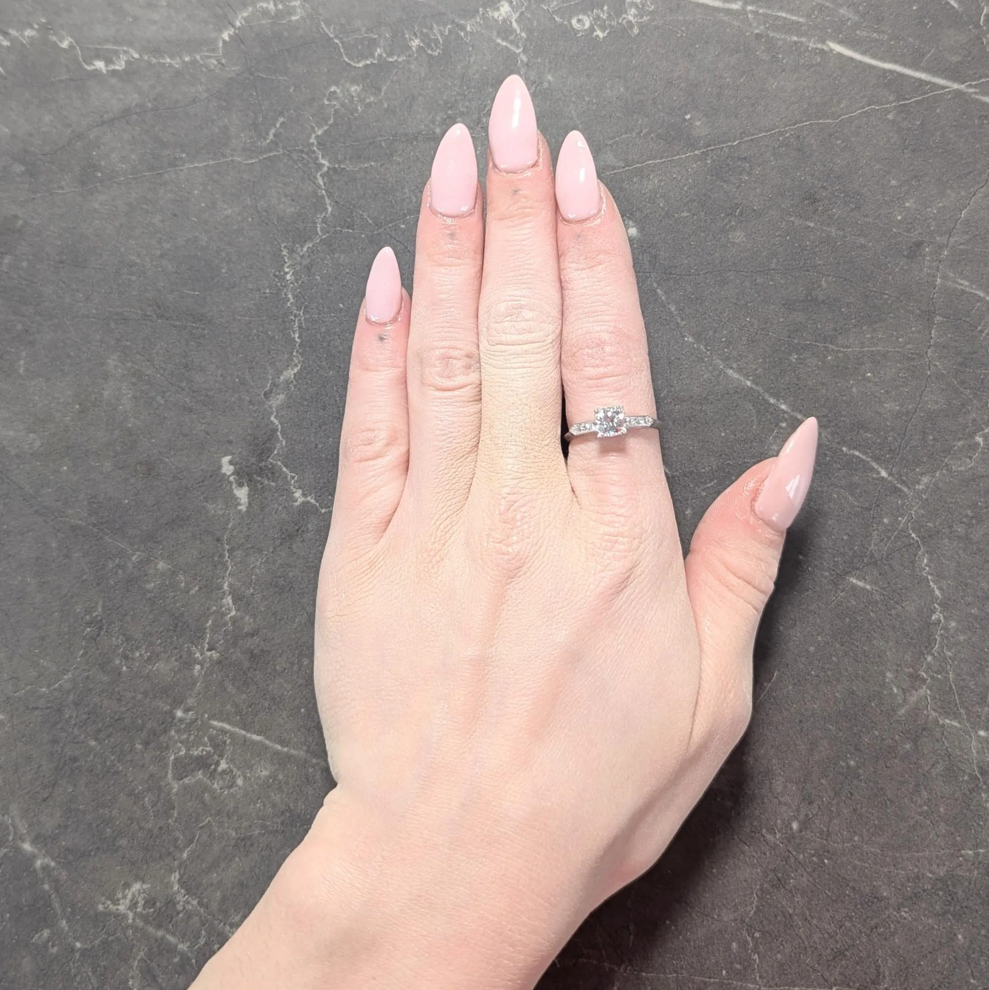 Mid-Century 0.94 CTW Transitional Cut Diamond Platinum Vintage Knife Edge Engagement Ring