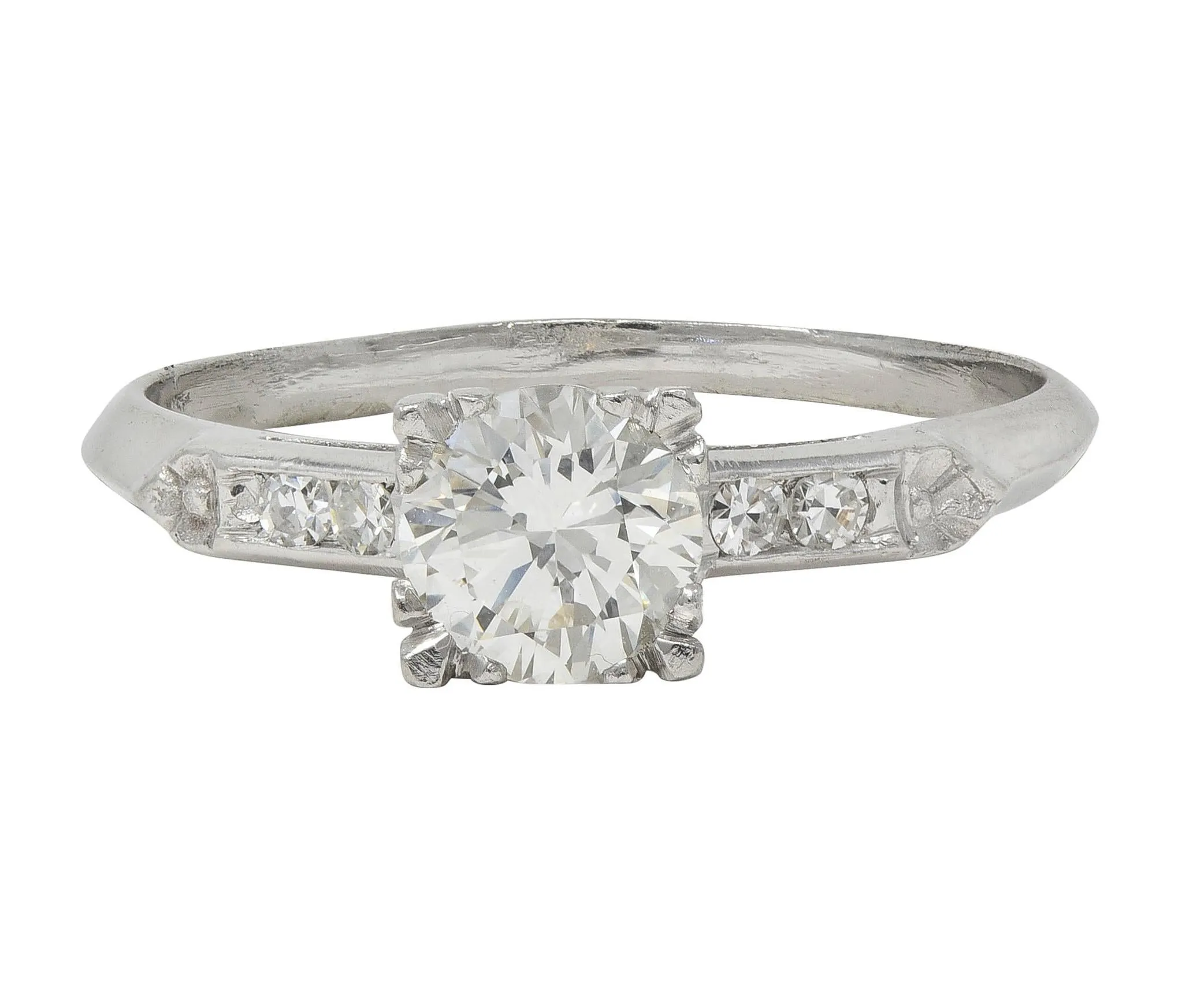 Mid-Century 0.94 CTW Transitional Cut Diamond Platinum Vintage Knife Edge Engagement Ring
