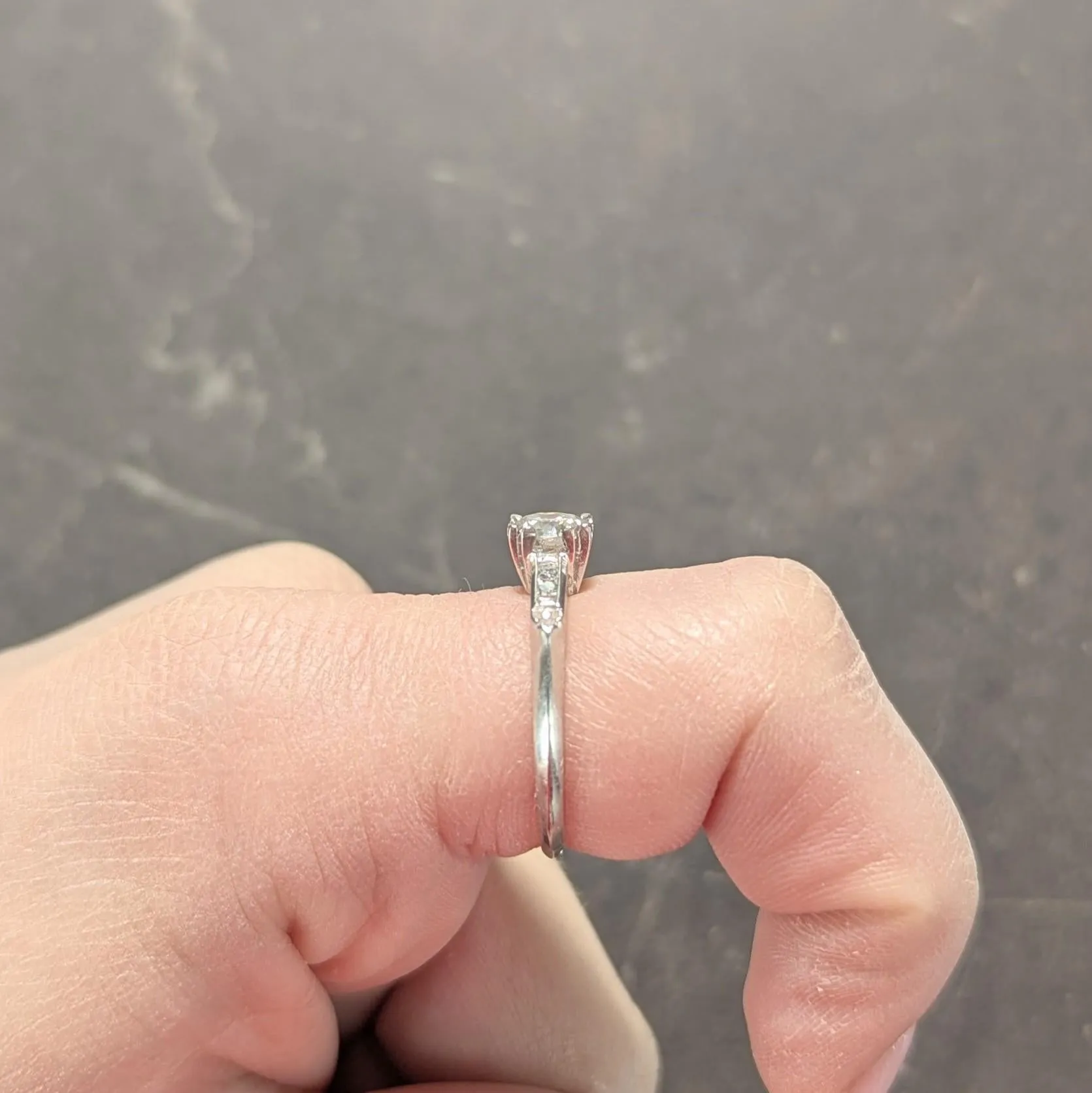 Mid-Century 0.94 CTW Transitional Cut Diamond Platinum Vintage Knife Edge Engagement Ring
