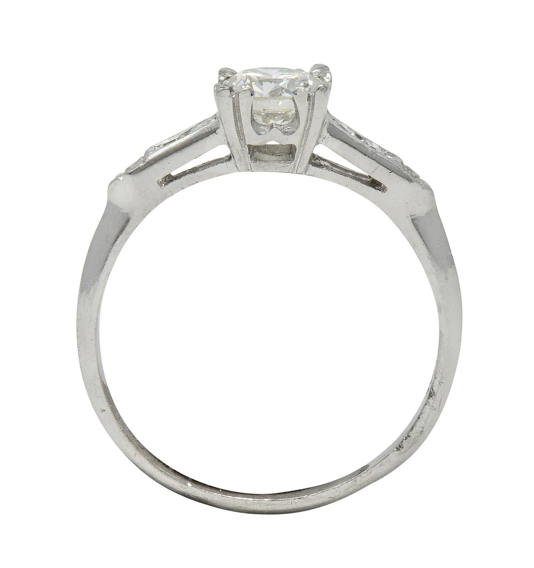Mid-Century 0.94 CTW Transitional Cut Diamond Platinum Vintage Knife Edge Engagement Ring