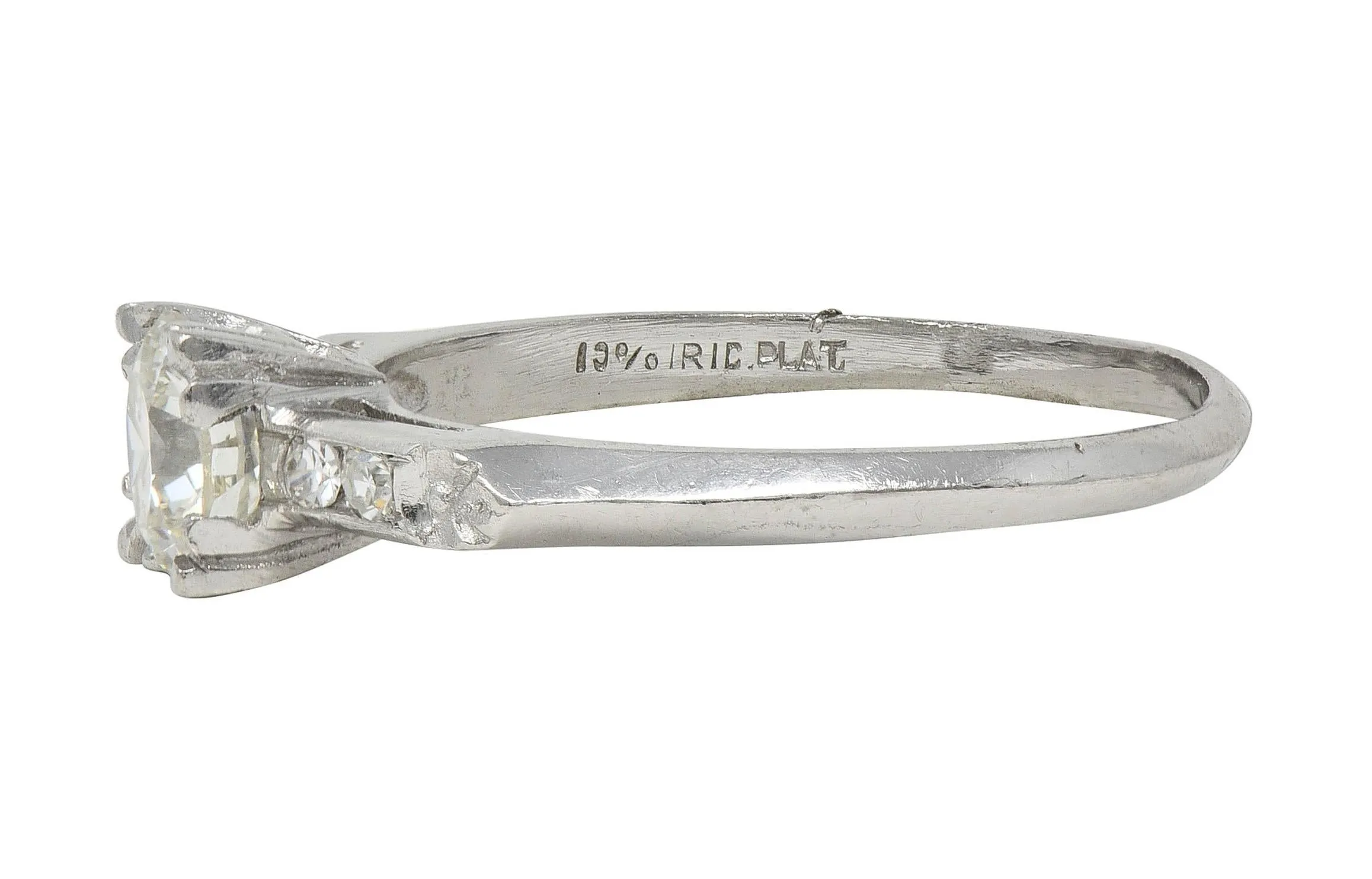 Mid-Century 0.94 CTW Transitional Cut Diamond Platinum Vintage Knife Edge Engagement Ring