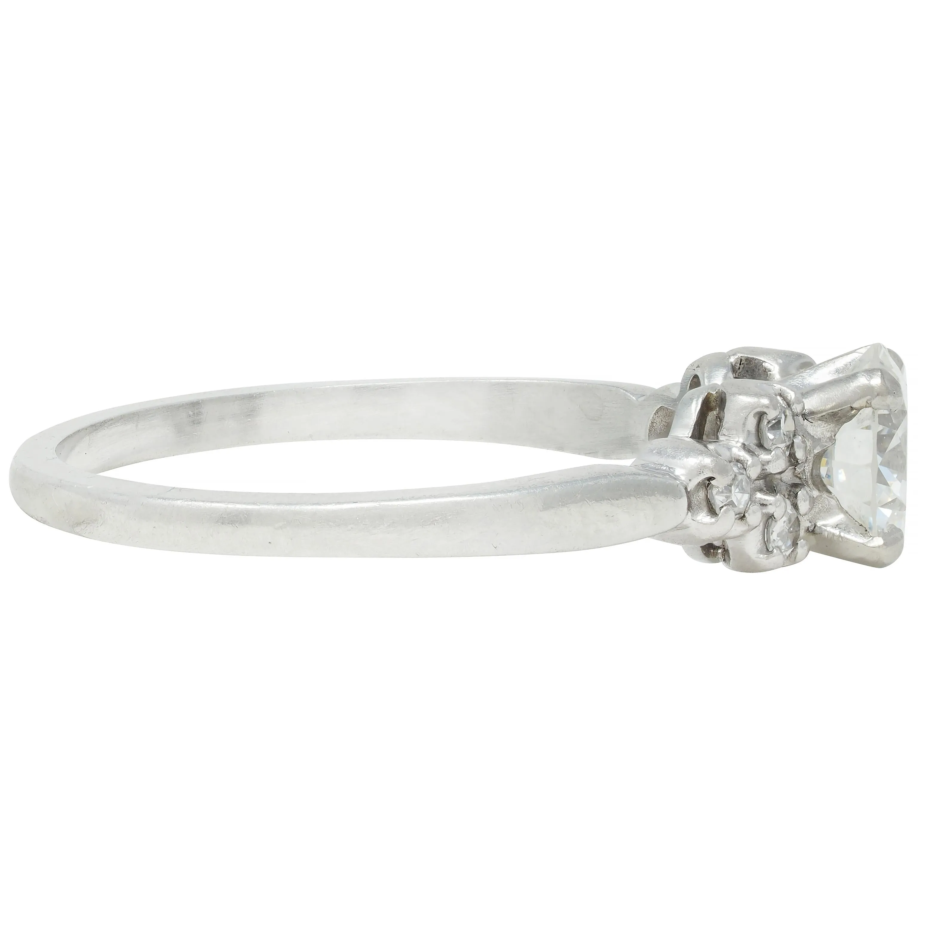 Mid-Century 0.95 CTW Diamond 18 Karat White Gold Fishtail Vintage Engagement Ring