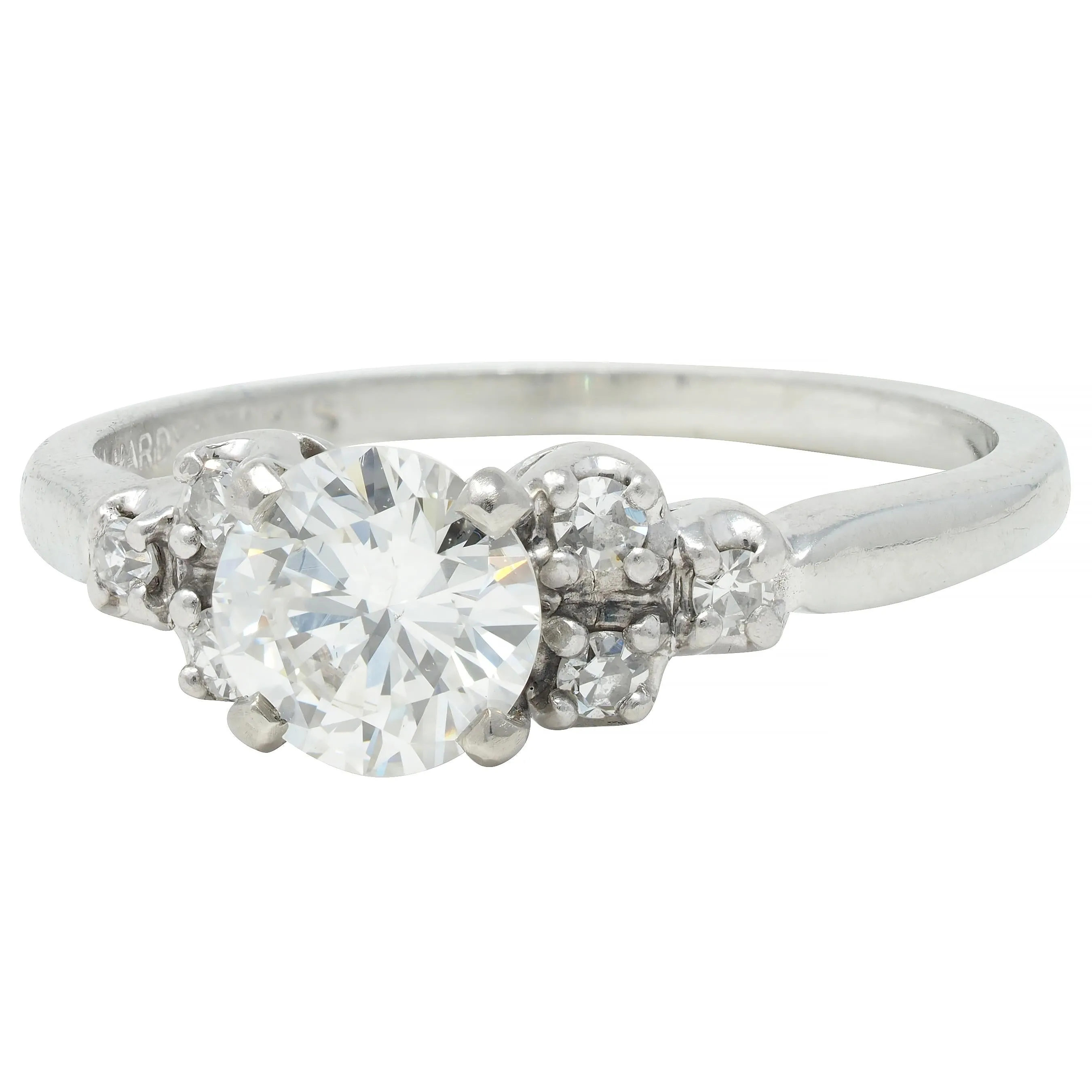 Mid-Century 0.95 CTW Diamond 18 Karat White Gold Fishtail Vintage Engagement Ring