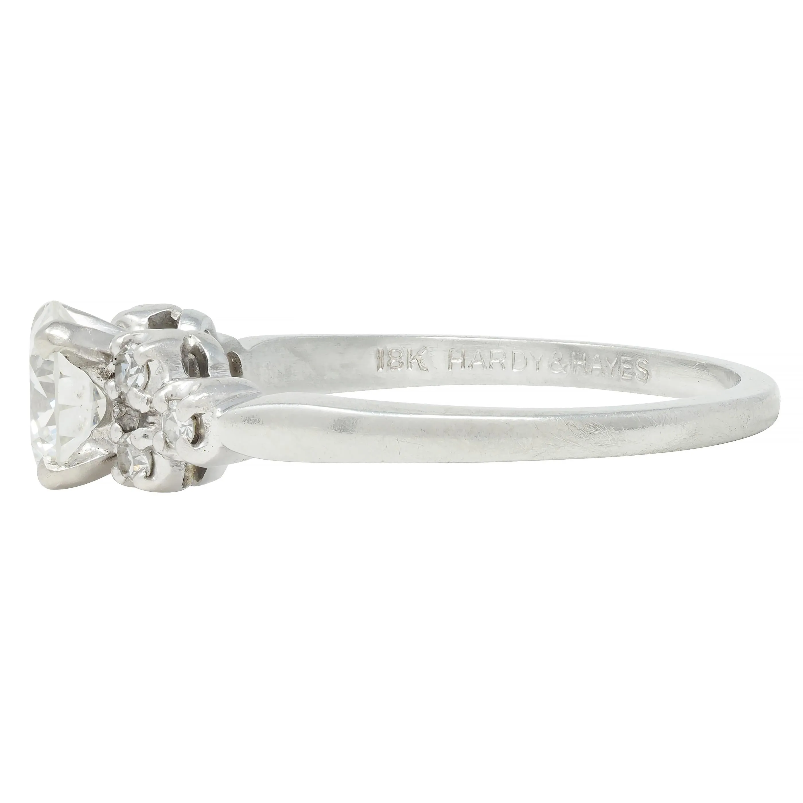 Mid-Century 0.95 CTW Diamond 18 Karat White Gold Fishtail Vintage Engagement Ring