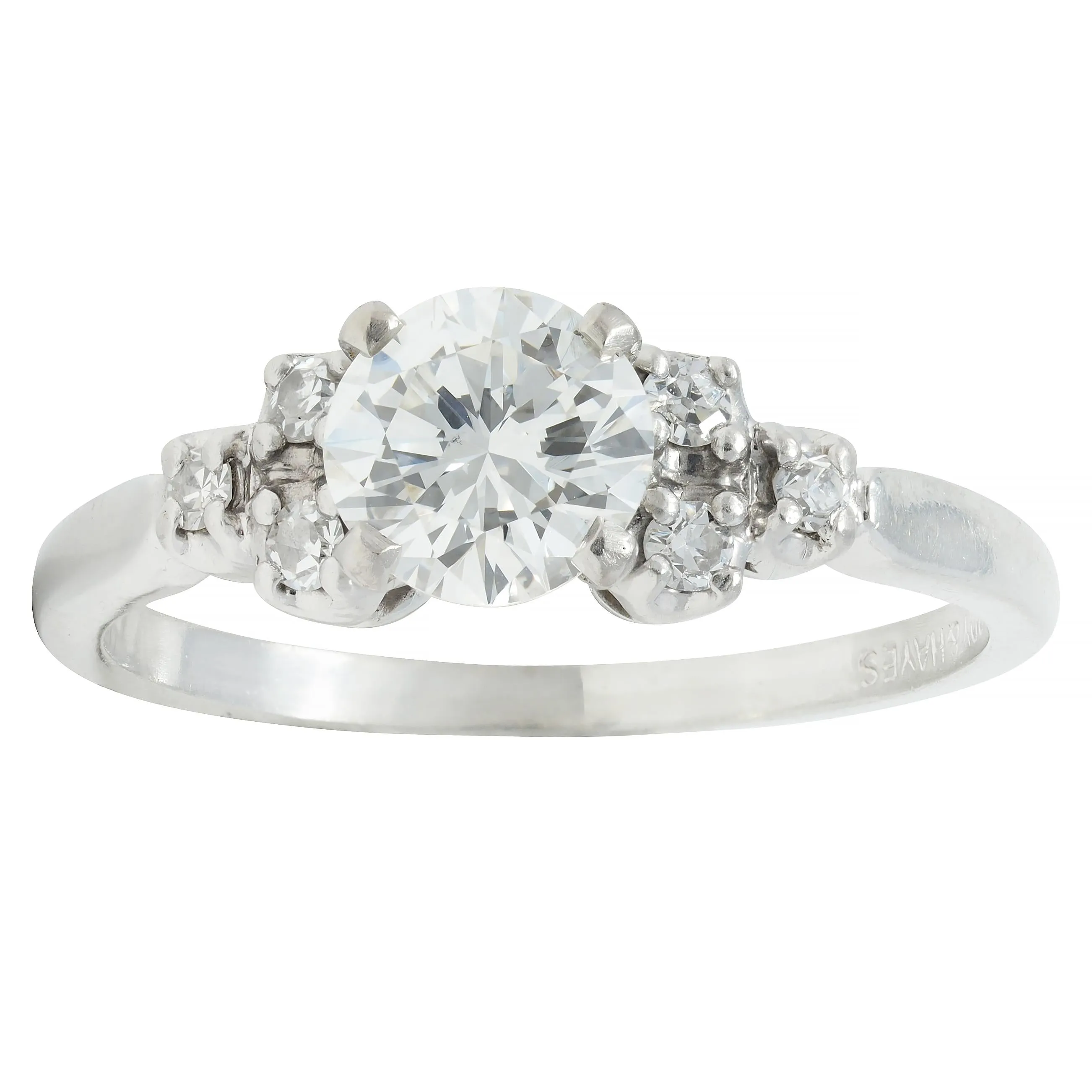 Mid-Century 0.95 CTW Diamond 18 Karat White Gold Fishtail Vintage Engagement Ring
