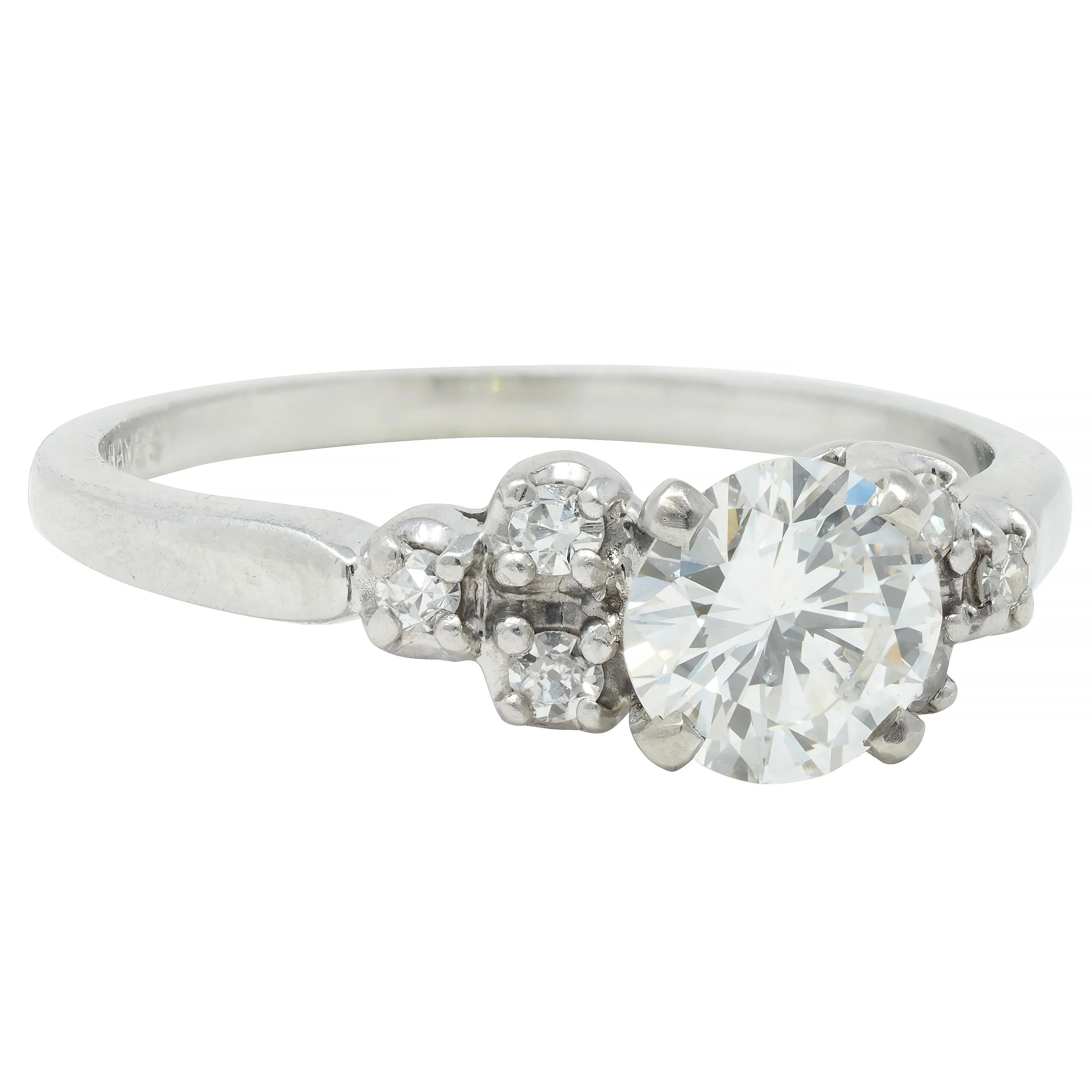 Mid-Century 0.95 CTW Diamond 18 Karat White Gold Fishtail Vintage Engagement Ring