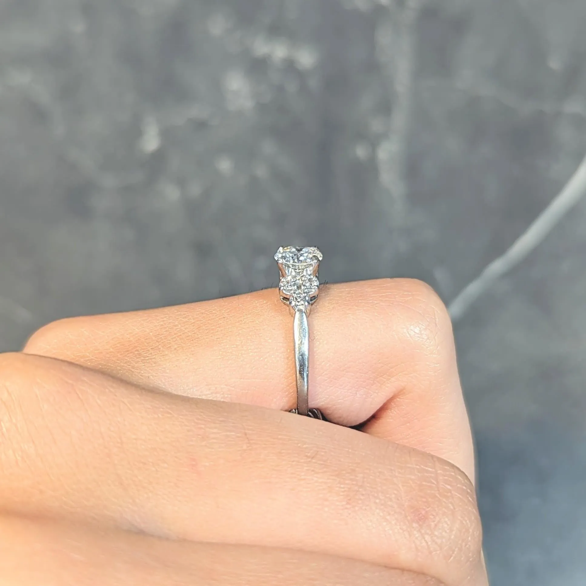 Mid-Century 0.95 CTW Diamond 18 Karat White Gold Fishtail Vintage Engagement Ring