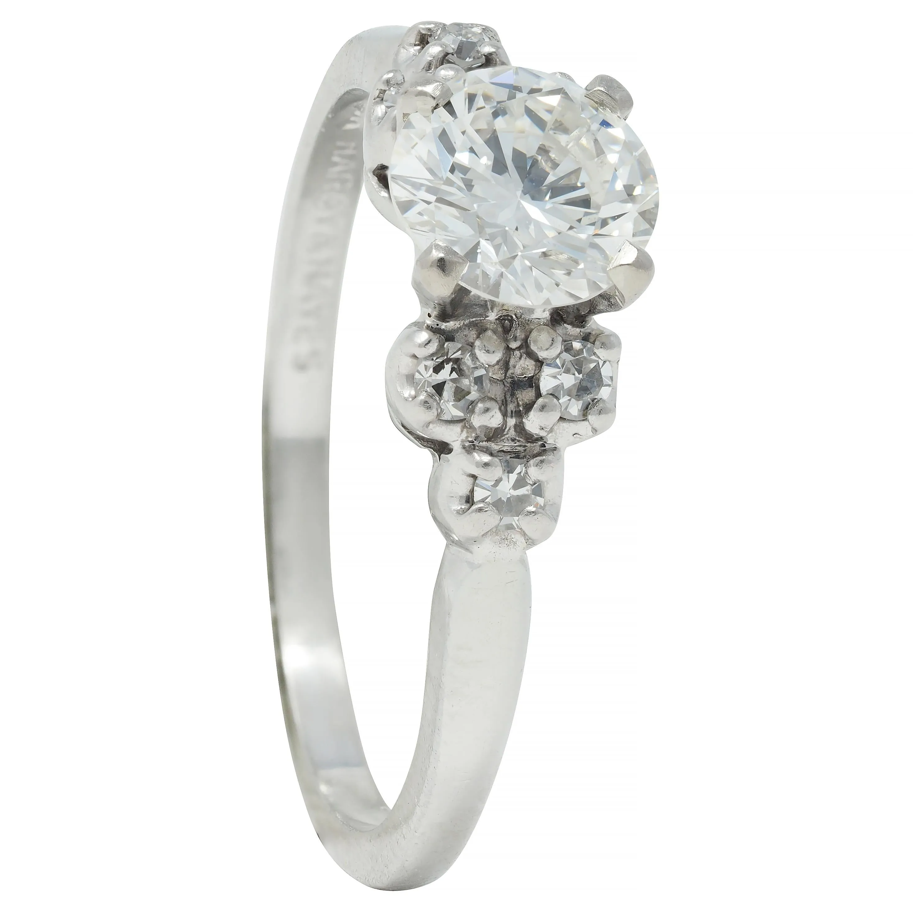 Mid-Century 0.95 CTW Diamond 18 Karat White Gold Fishtail Vintage Engagement Ring