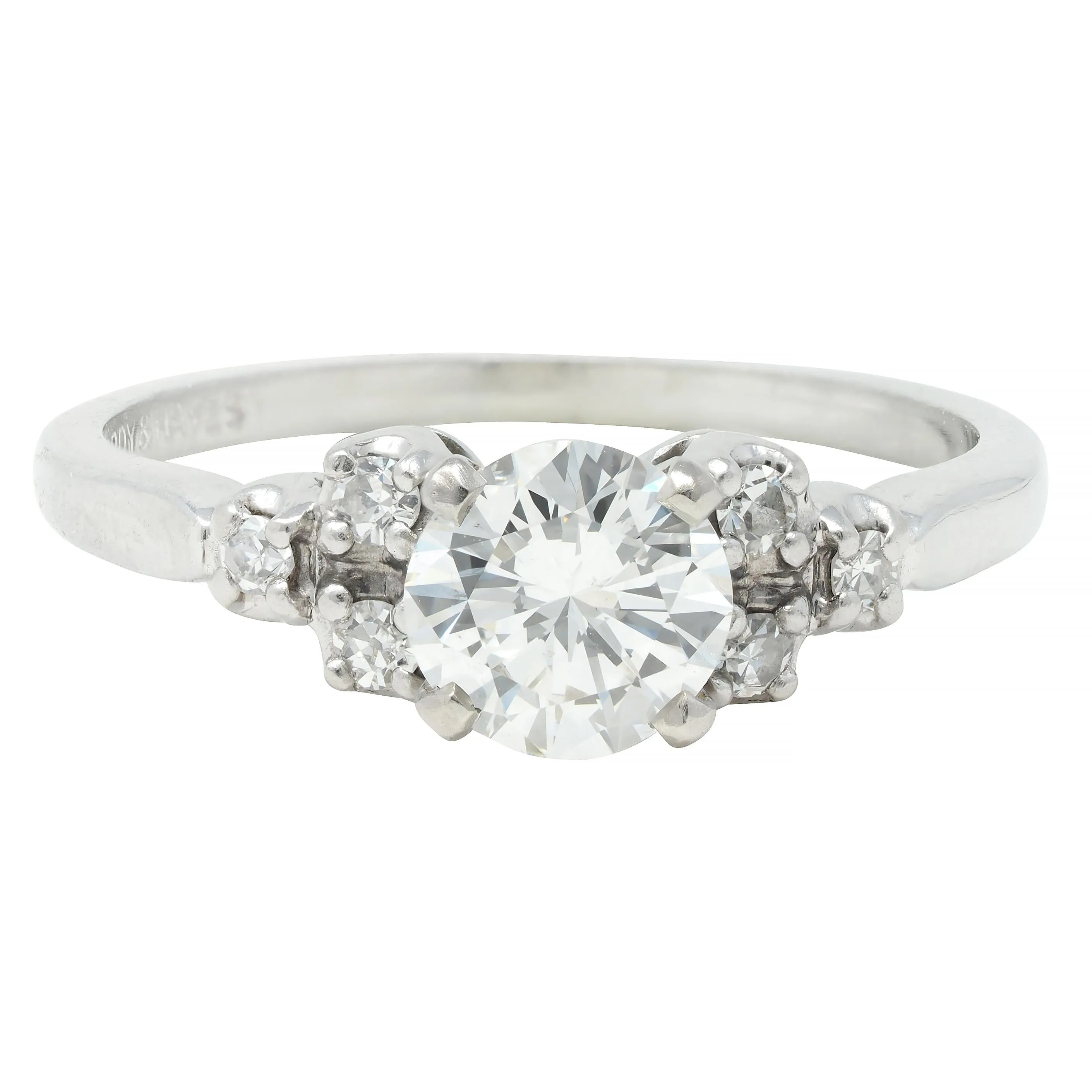 Mid-Century 0.95 CTW Diamond 18 Karat White Gold Fishtail Vintage Engagement Ring