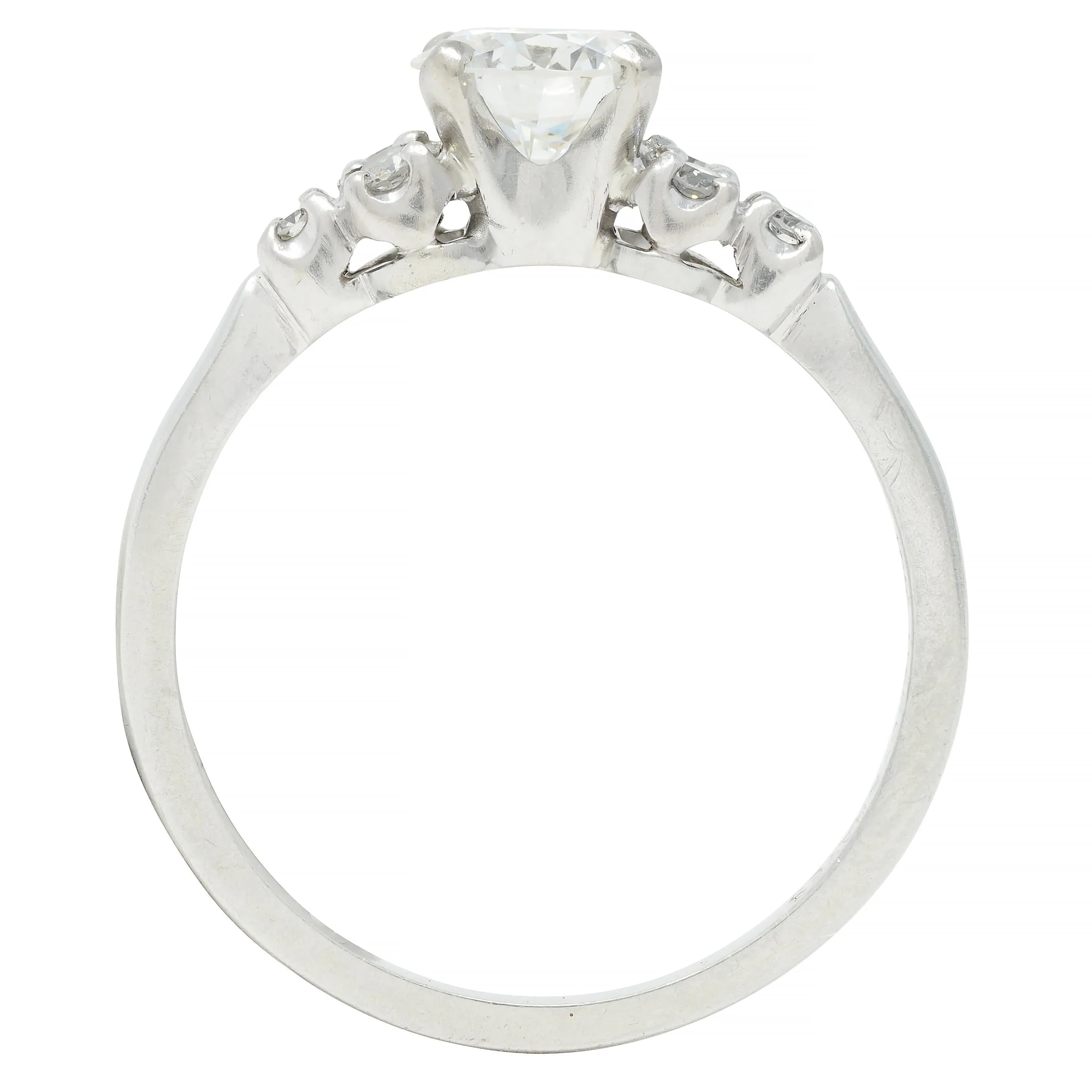 Mid-Century 0.95 CTW Diamond 18 Karat White Gold Fishtail Vintage Engagement Ring