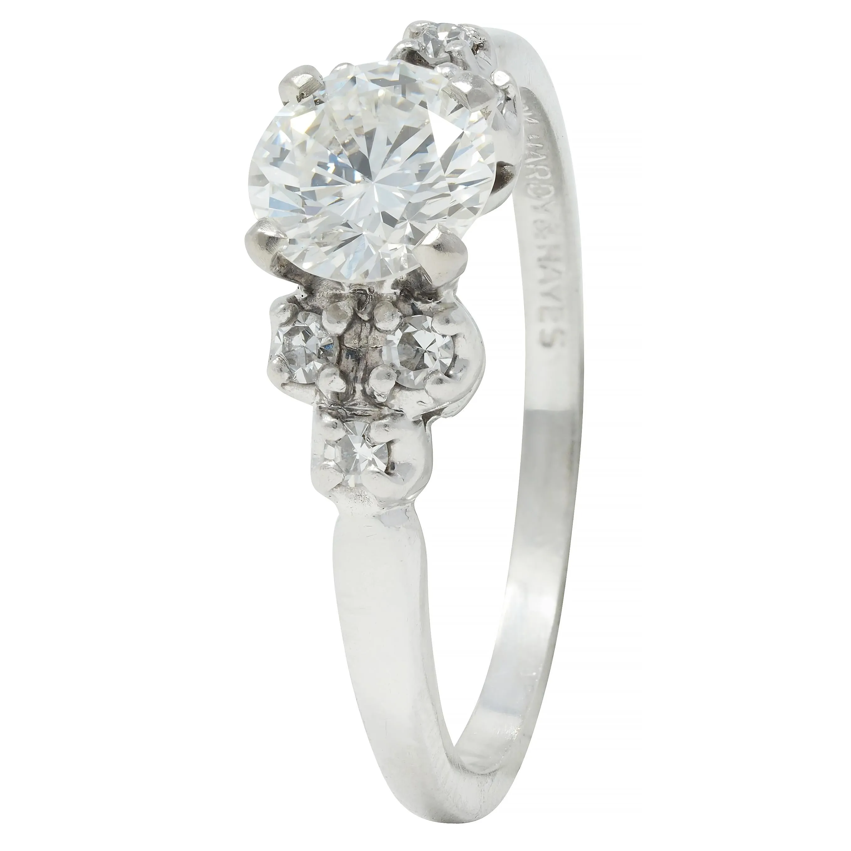 Mid-Century 0.95 CTW Diamond 18 Karat White Gold Fishtail Vintage Engagement Ring