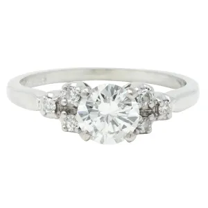 Mid-Century 0.95 CTW Diamond 18 Karat White Gold Fishtail Vintage Engagement Ring
