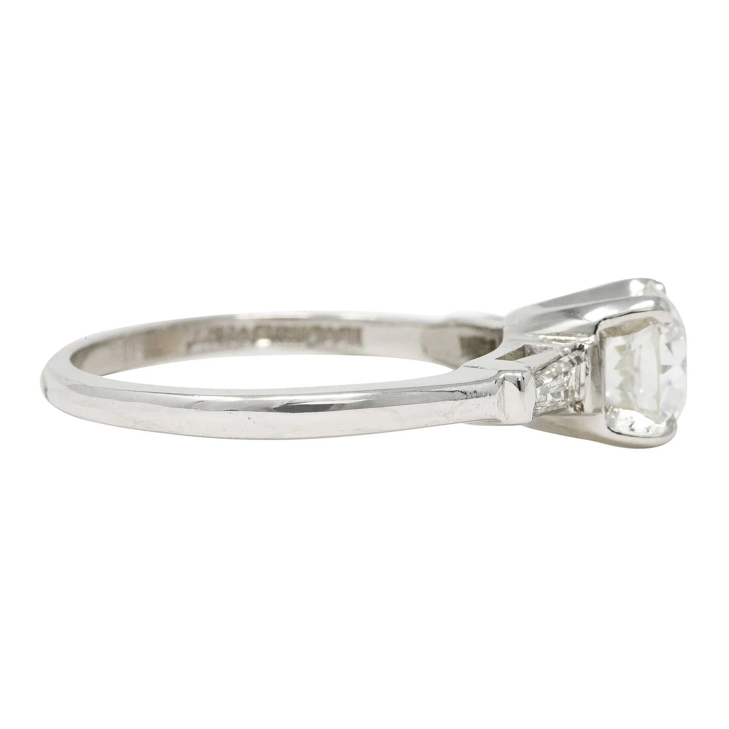 Mid-Century 1.29 CTW Old European Cut Diamond Platinum Three Stone Vintage Engagement Ring GIA