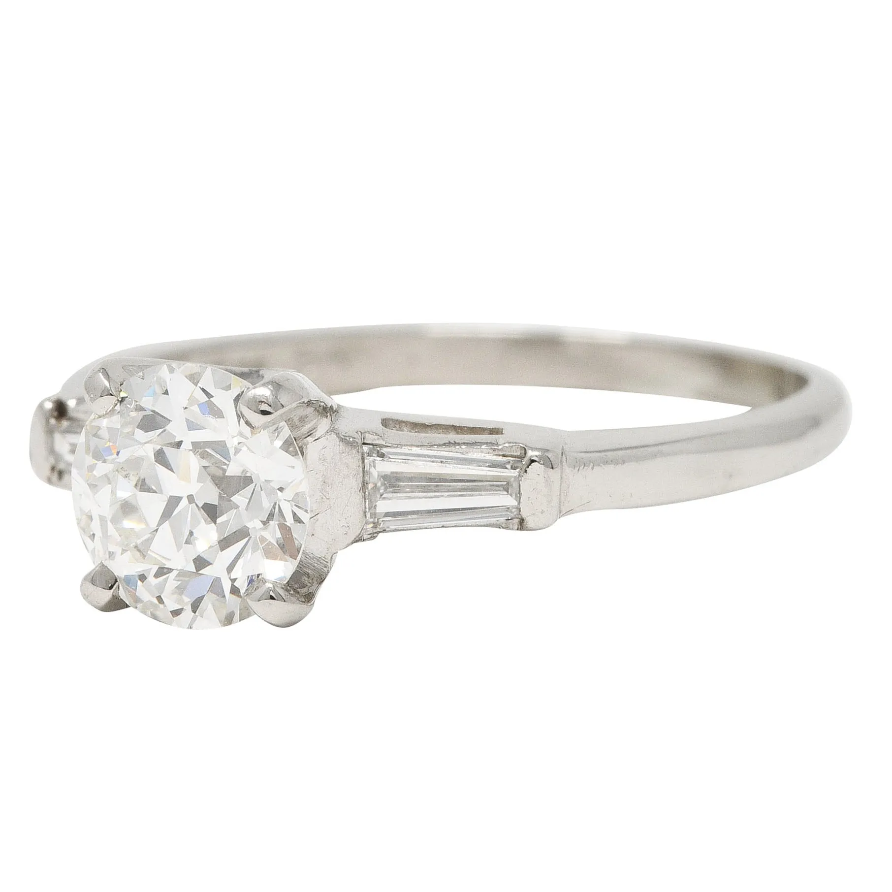 Mid-Century 1.29 CTW Old European Cut Diamond Platinum Three Stone Vintage Engagement Ring GIA