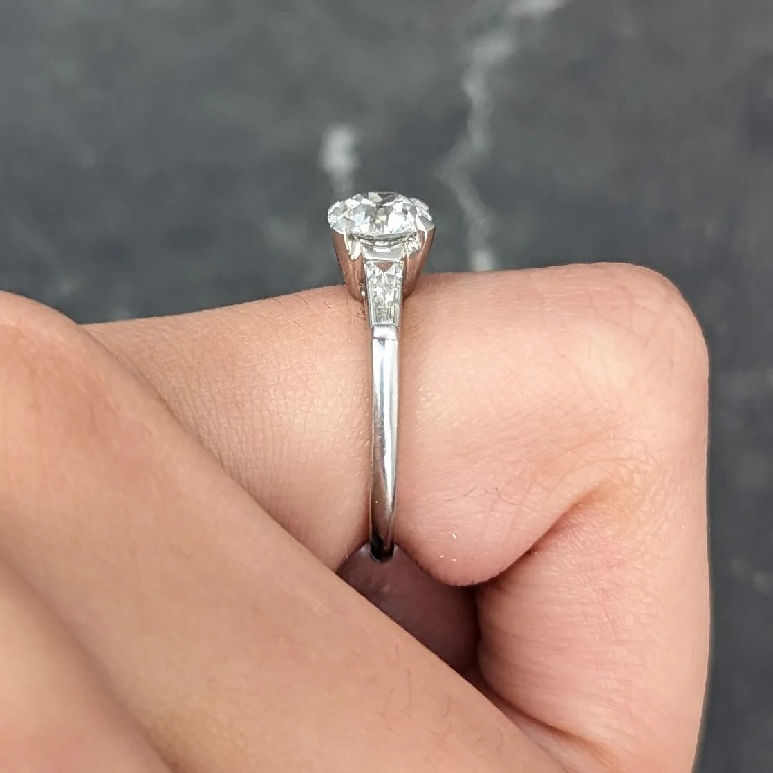 Mid-Century 1.29 CTW Old European Cut Diamond Platinum Three Stone Vintage Engagement Ring GIA