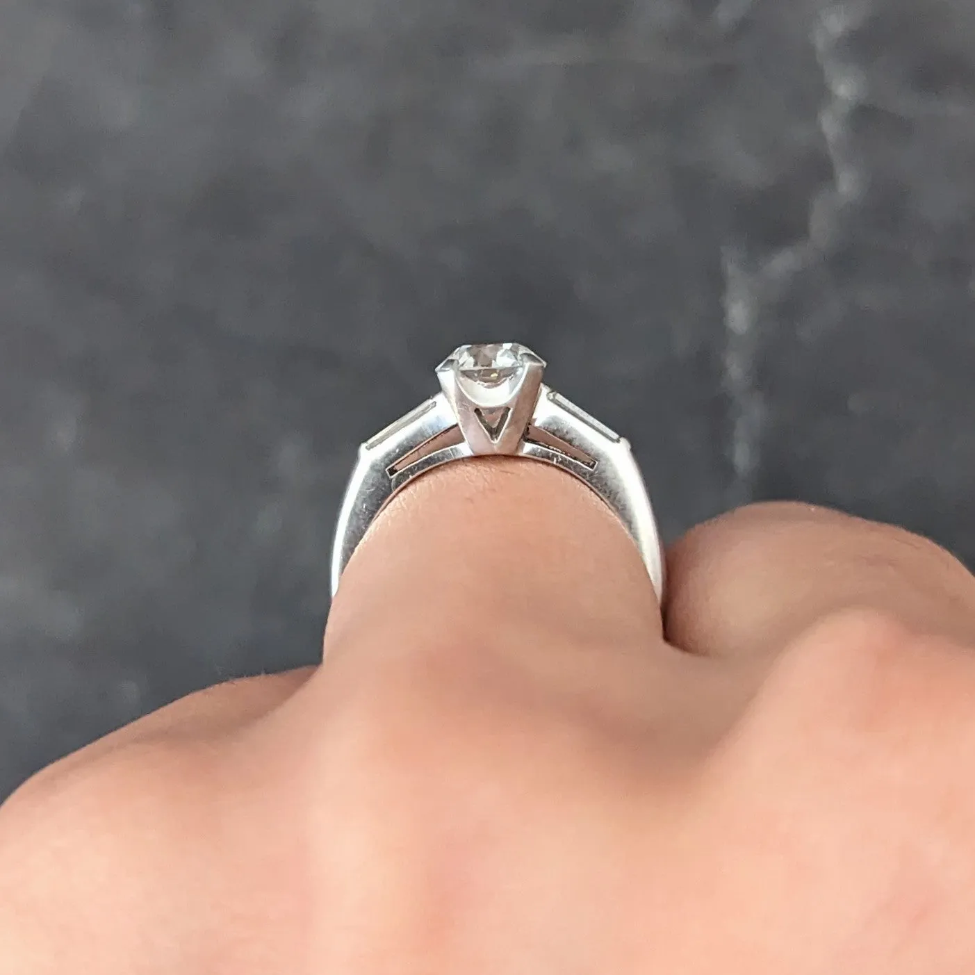 Mid-Century 1.29 CTW Old European Cut Diamond Platinum Three Stone Vintage Engagement Ring GIA