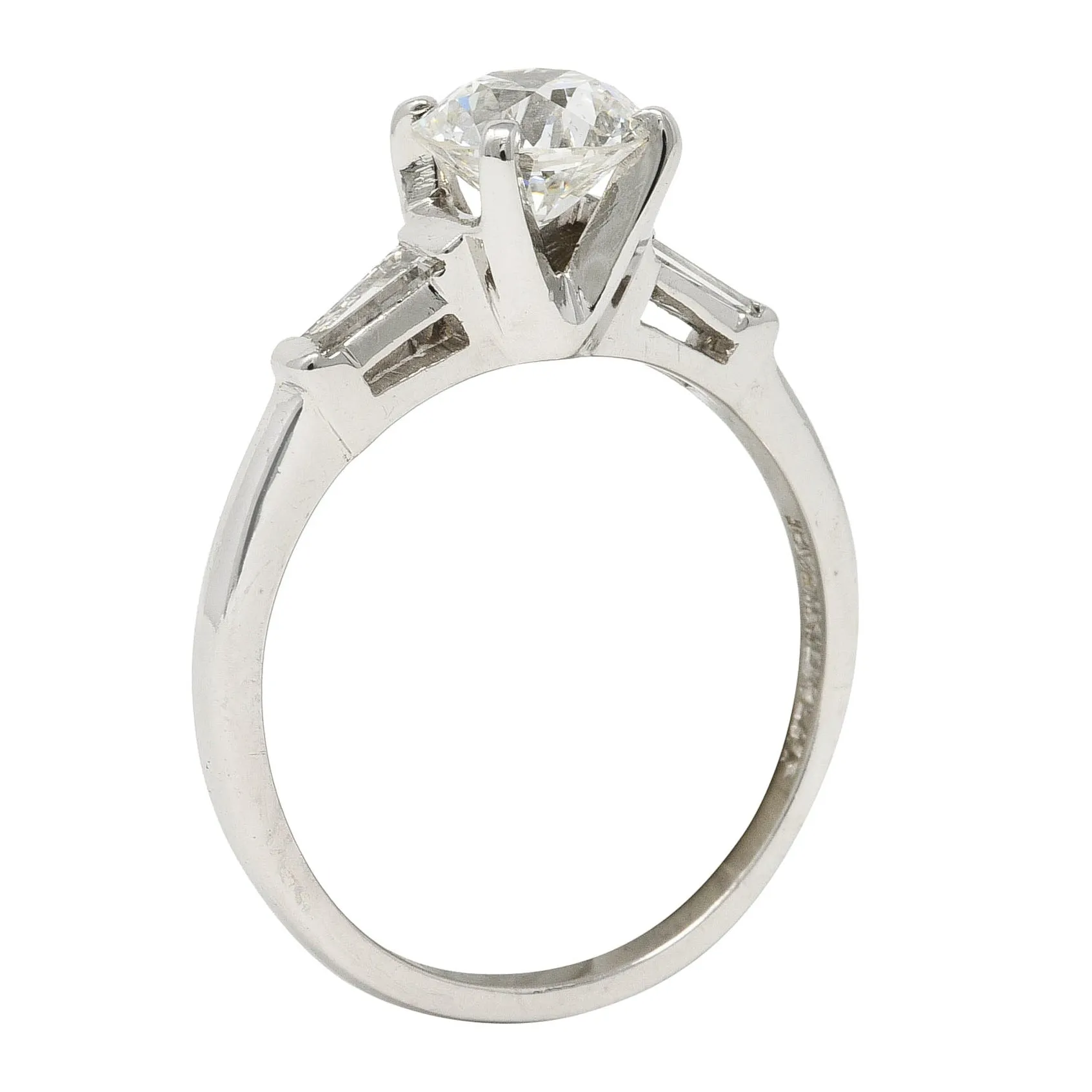 Mid-Century 1.29 CTW Old European Cut Diamond Platinum Three Stone Vintage Engagement Ring GIA