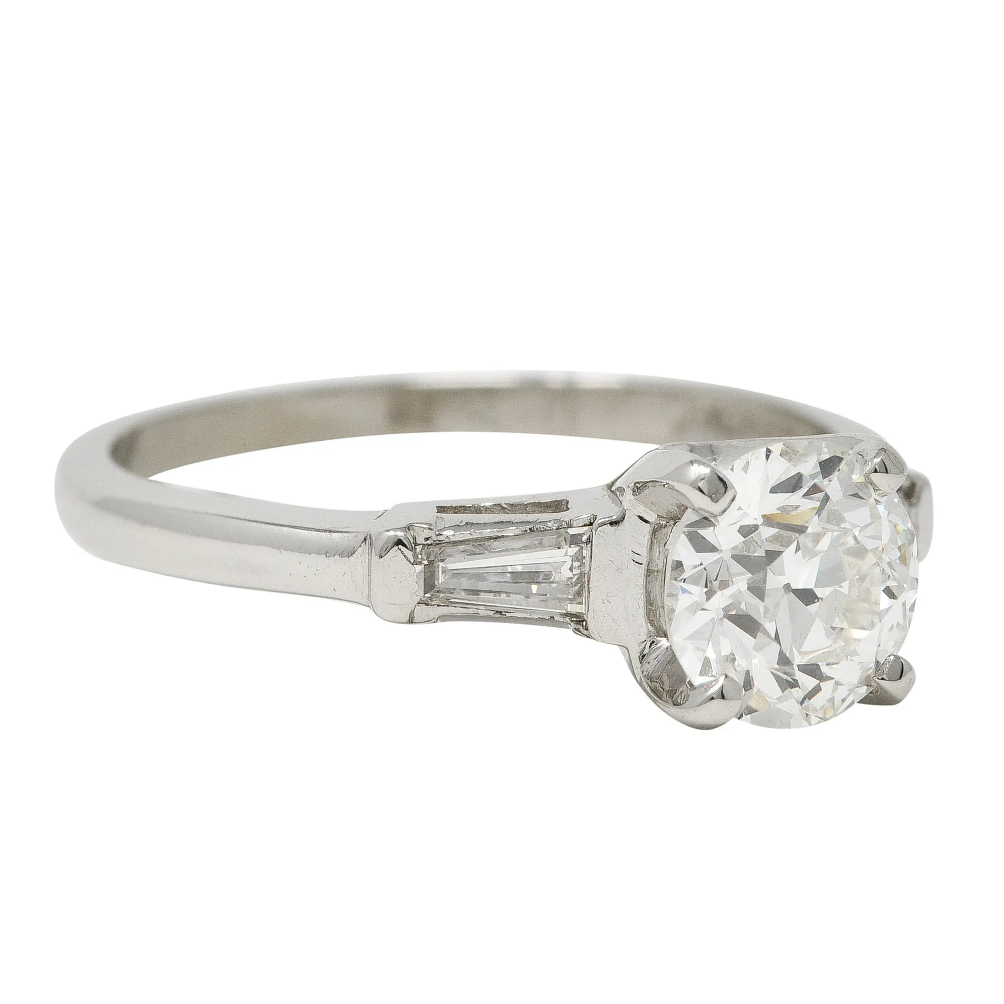 Mid-Century 1.29 CTW Old European Cut Diamond Platinum Three Stone Vintage Engagement Ring GIA