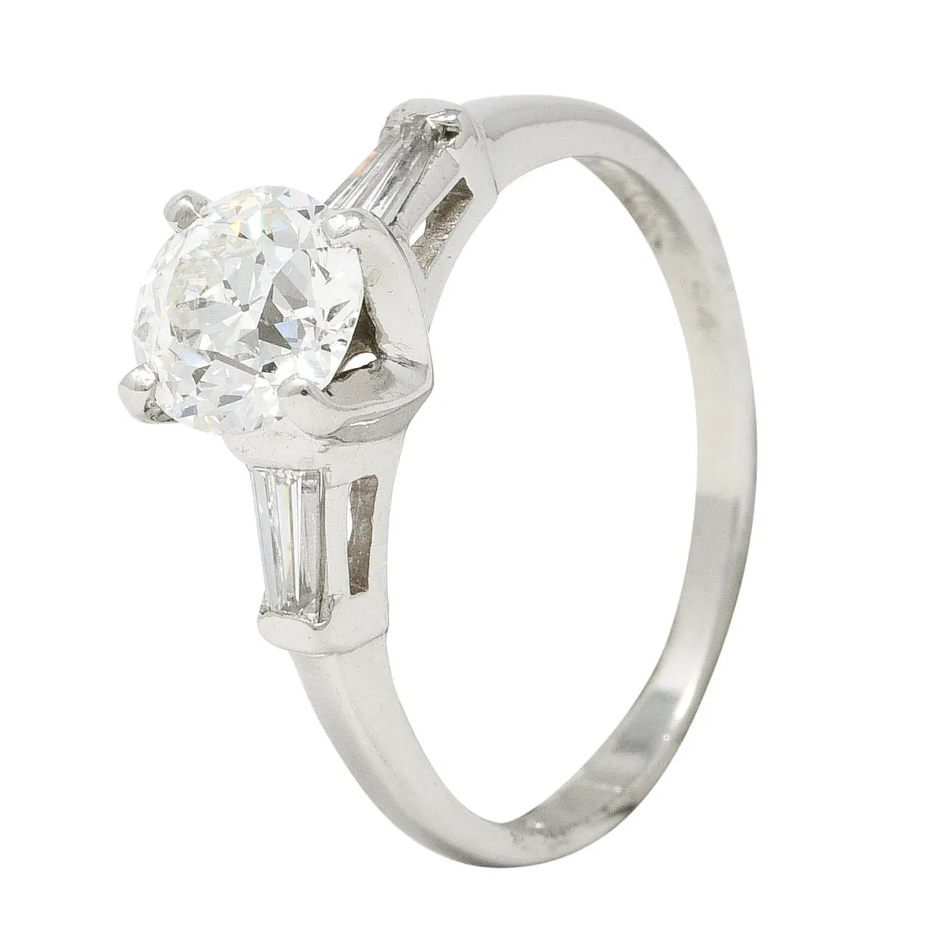 Mid-Century 1.29 CTW Old European Cut Diamond Platinum Three Stone Vintage Engagement Ring GIA