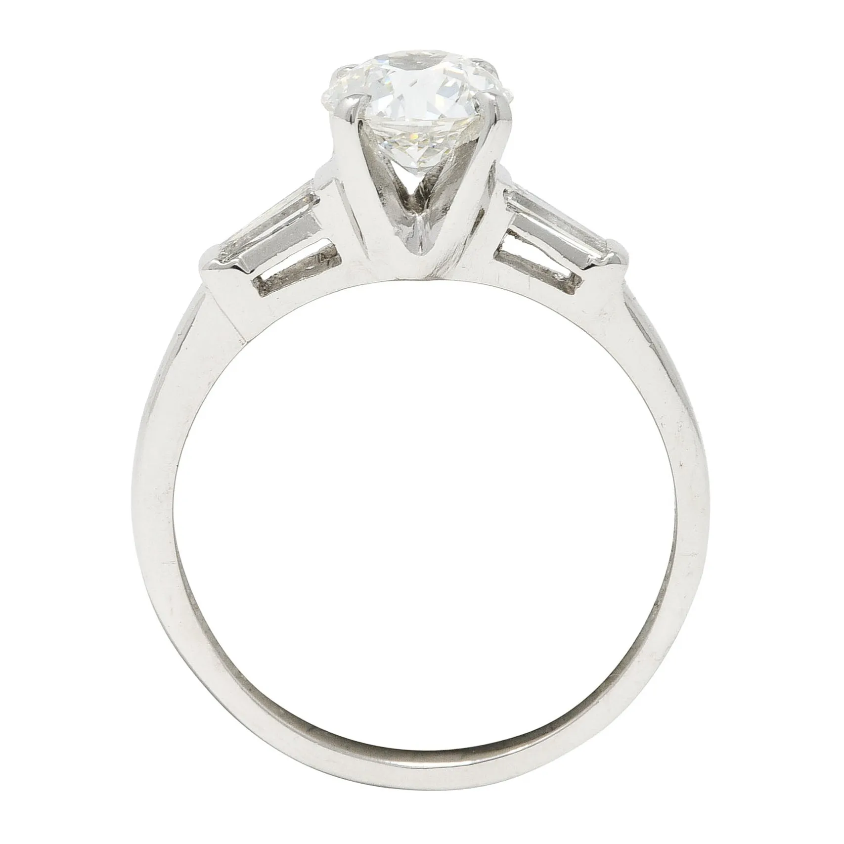 Mid-Century 1.29 CTW Old European Cut Diamond Platinum Three Stone Vintage Engagement Ring GIA