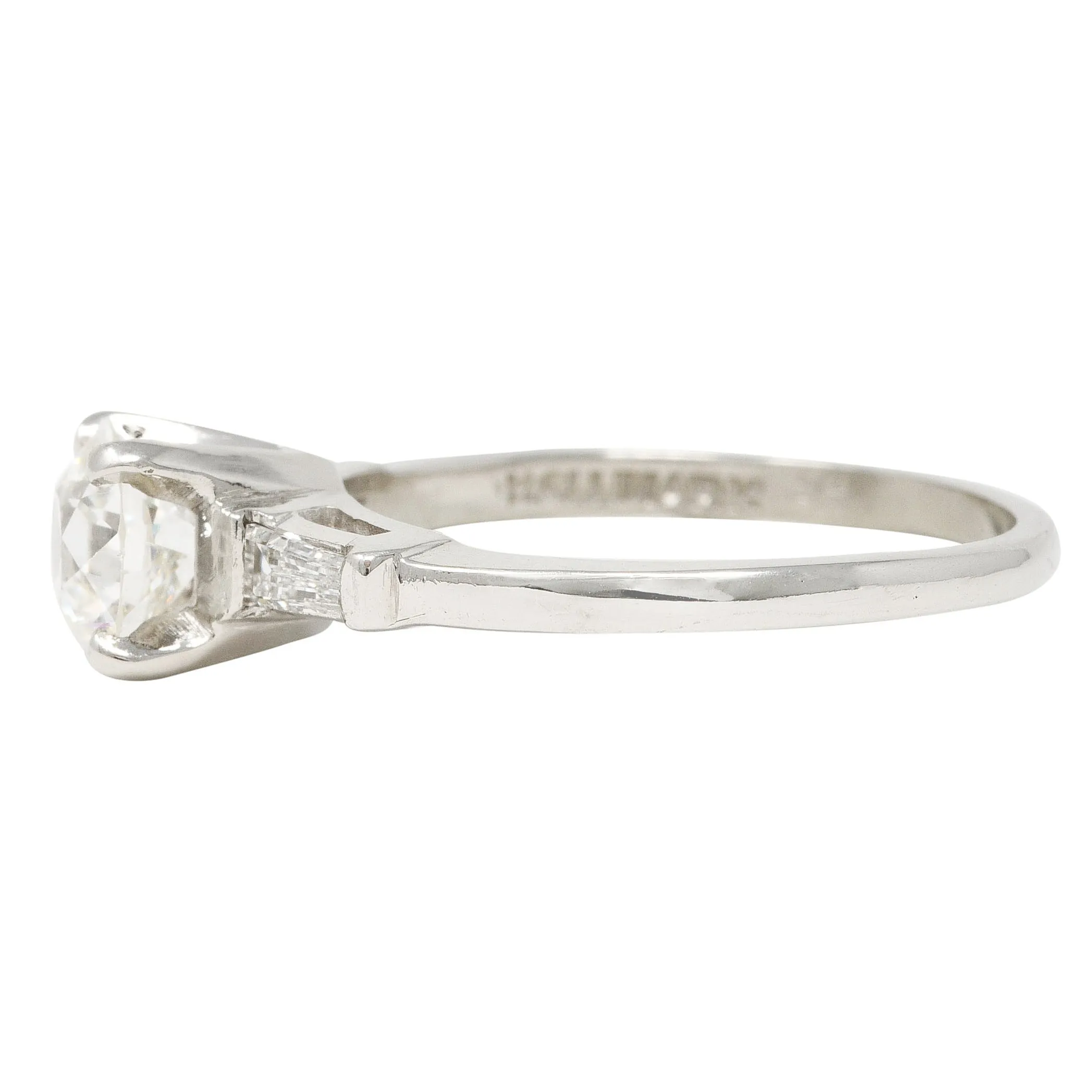 Mid-Century 1.29 CTW Old European Cut Diamond Platinum Three Stone Vintage Engagement Ring GIA