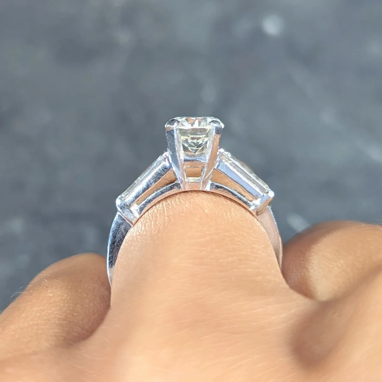 Mid-Century 1.61 CTW Old European Cut Diamond Platinum Three Stone Vintage Engagement Ring