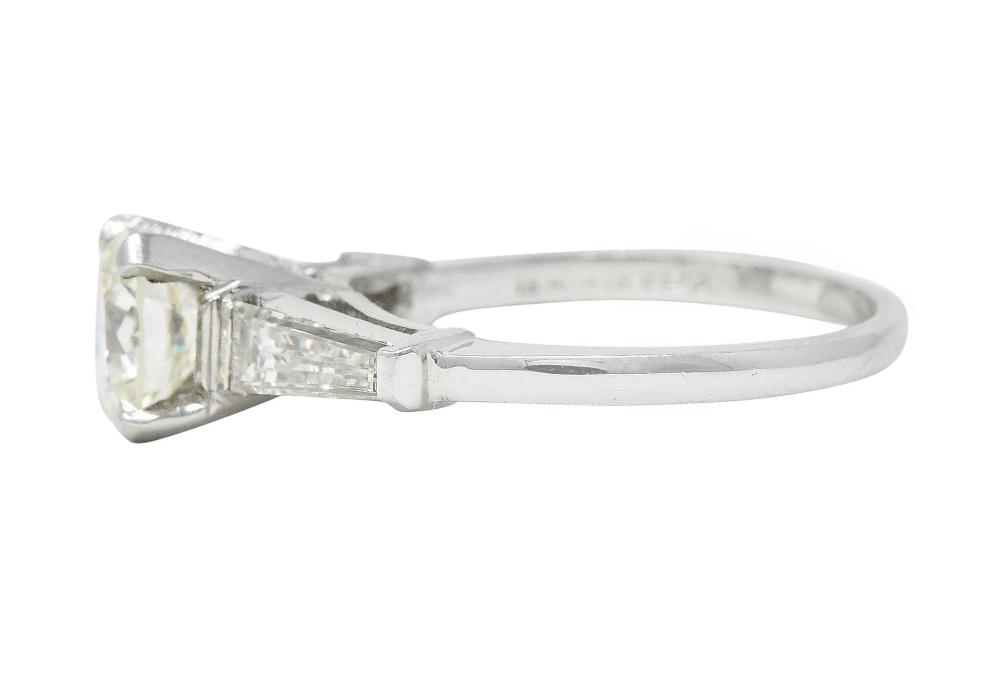 Mid-Century 1.61 CTW Old European Cut Diamond Platinum Three Stone Vintage Engagement Ring
