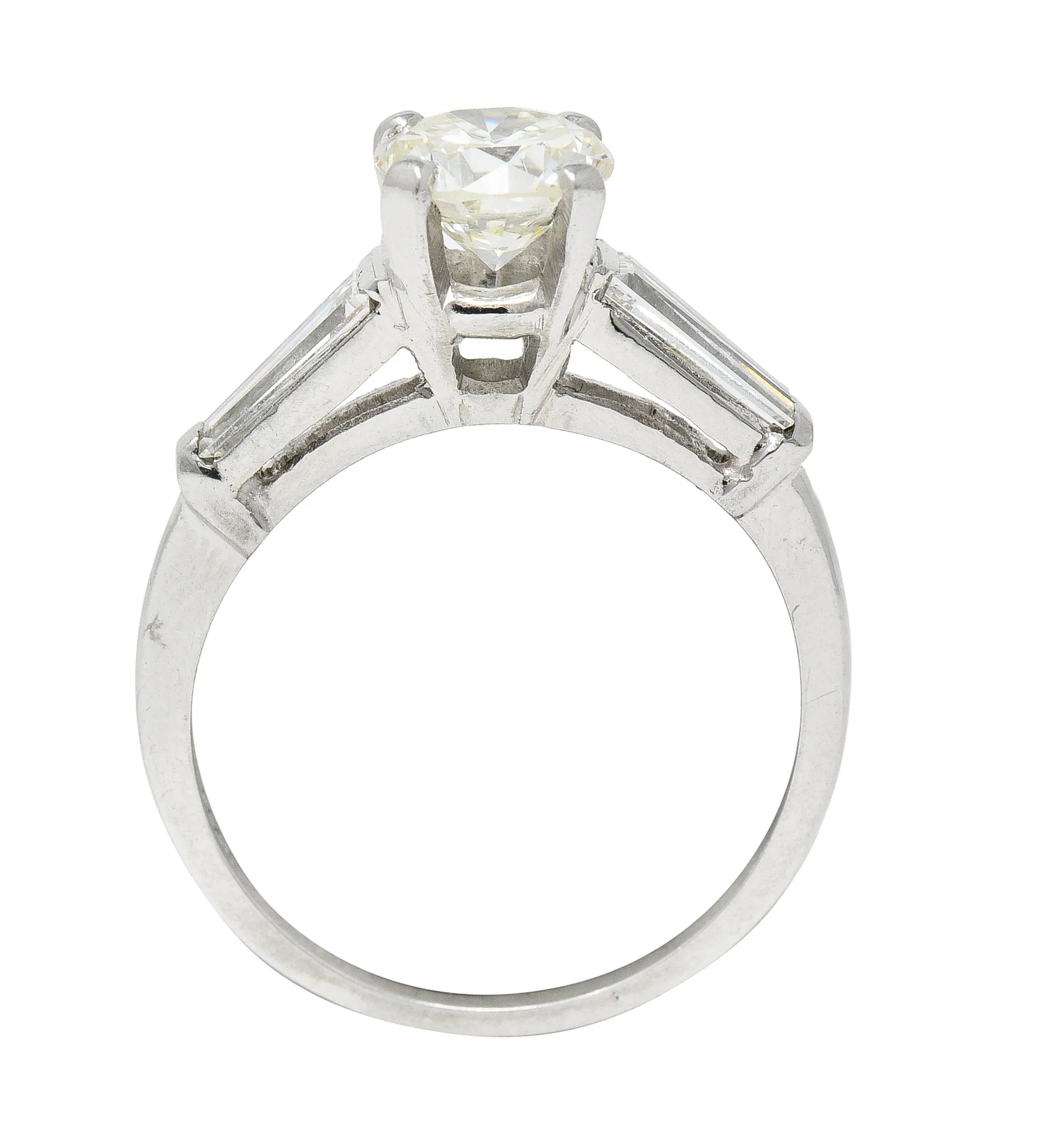 Mid-Century 1.61 CTW Old European Cut Diamond Platinum Three Stone Vintage Engagement Ring