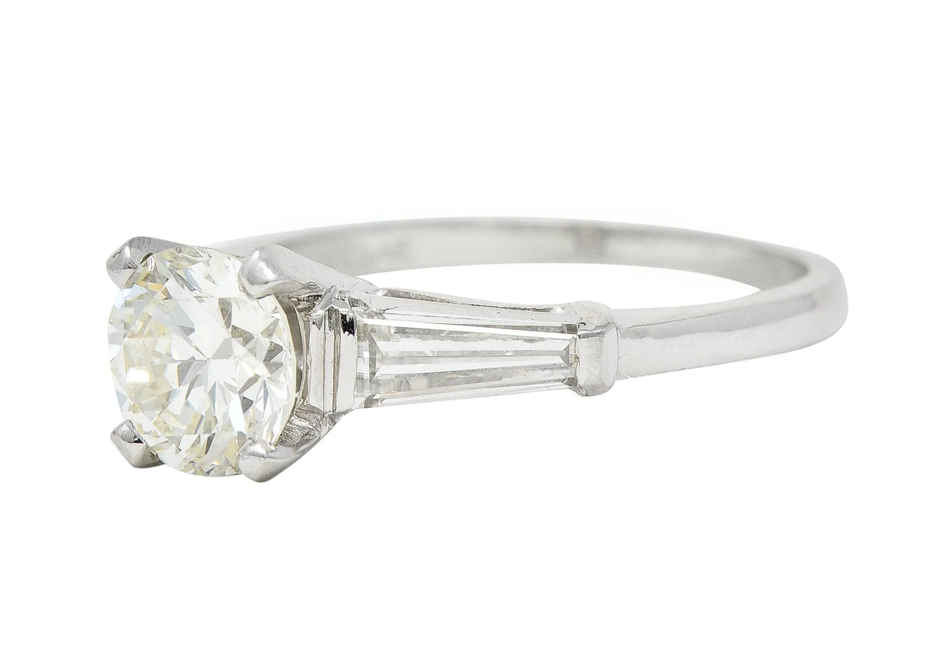 Mid-Century 1.61 CTW Old European Cut Diamond Platinum Three Stone Vintage Engagement Ring