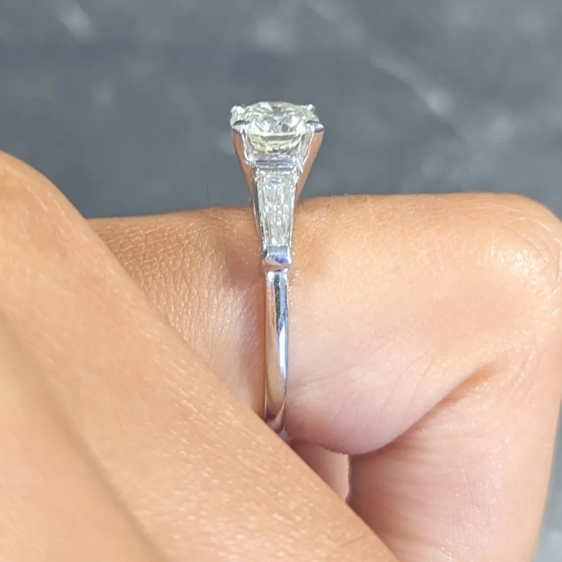 Mid-Century 1.61 CTW Old European Cut Diamond Platinum Three Stone Vintage Engagement Ring
