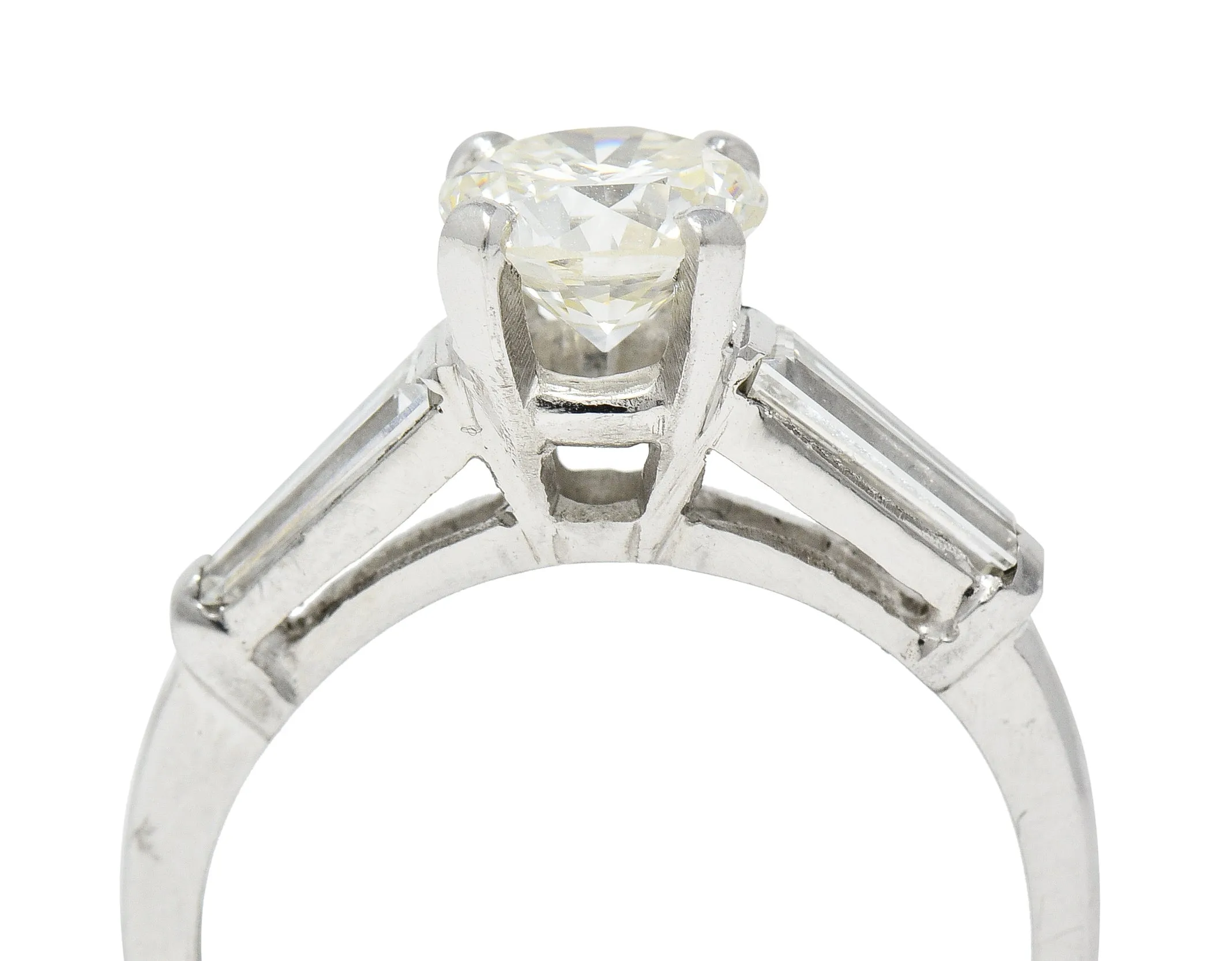 Mid-Century 1.61 CTW Old European Cut Diamond Platinum Three Stone Vintage Engagement Ring