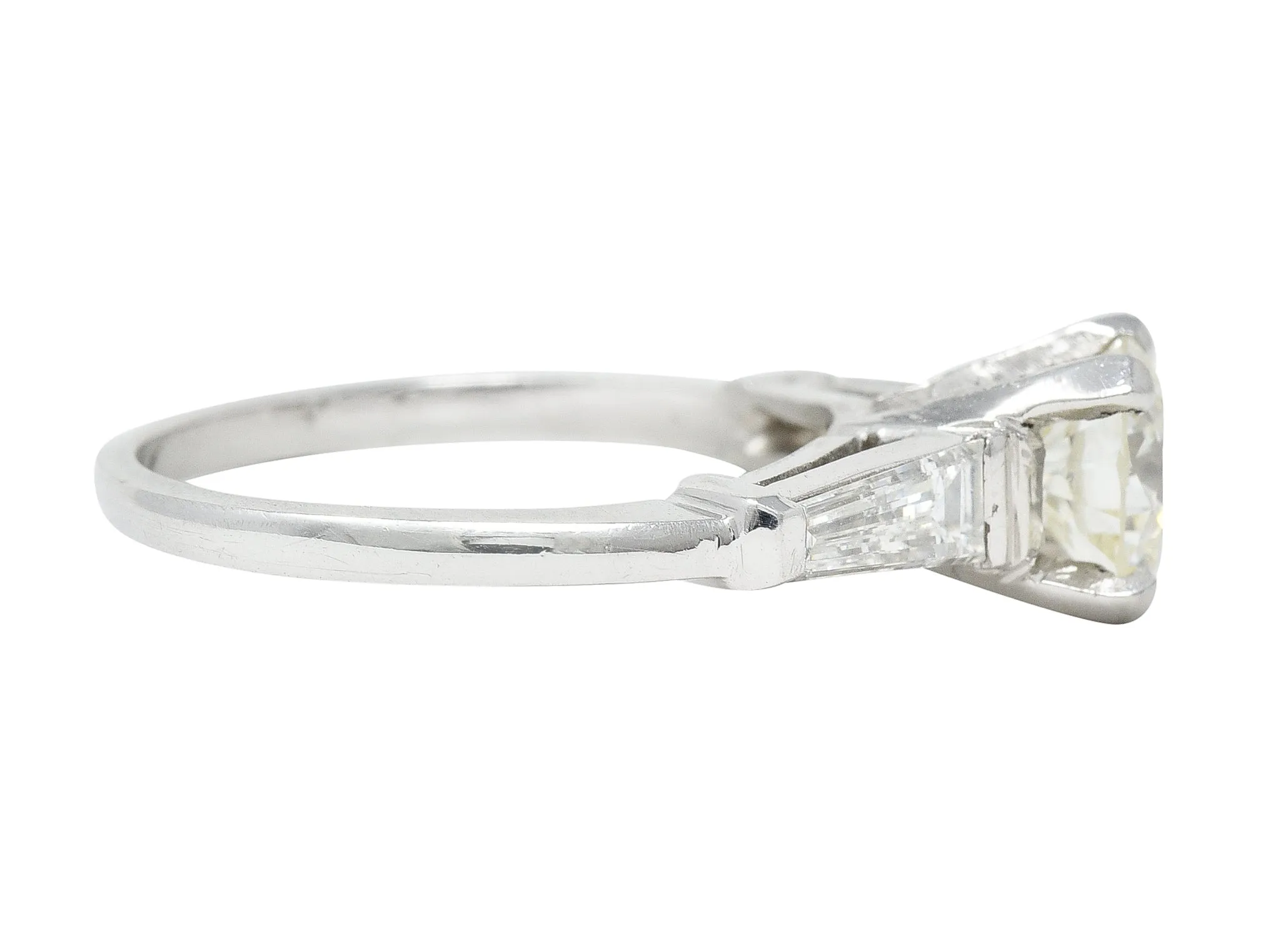 Mid-Century 1.61 CTW Old European Cut Diamond Platinum Three Stone Vintage Engagement Ring
