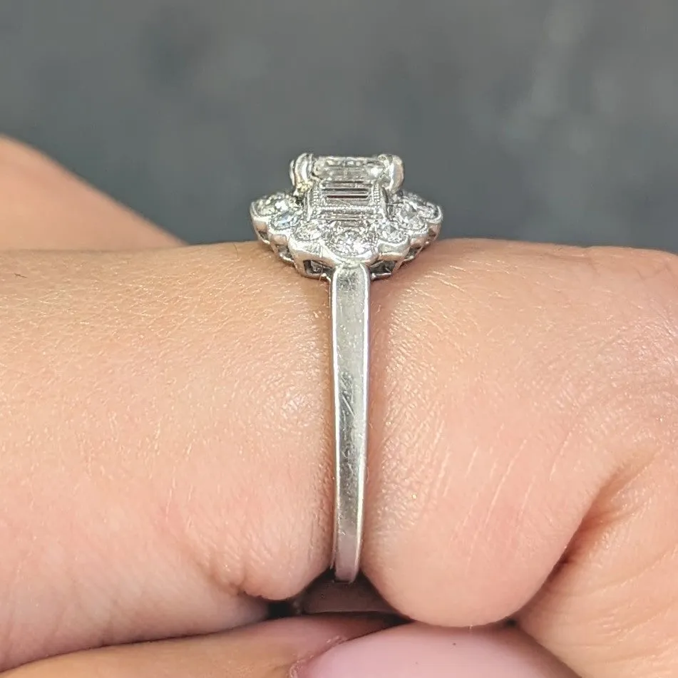 Mid-Century 1.85 CTW Emerald Cut Diamond Platinum Halo Vintage Dinner Ring GIA
