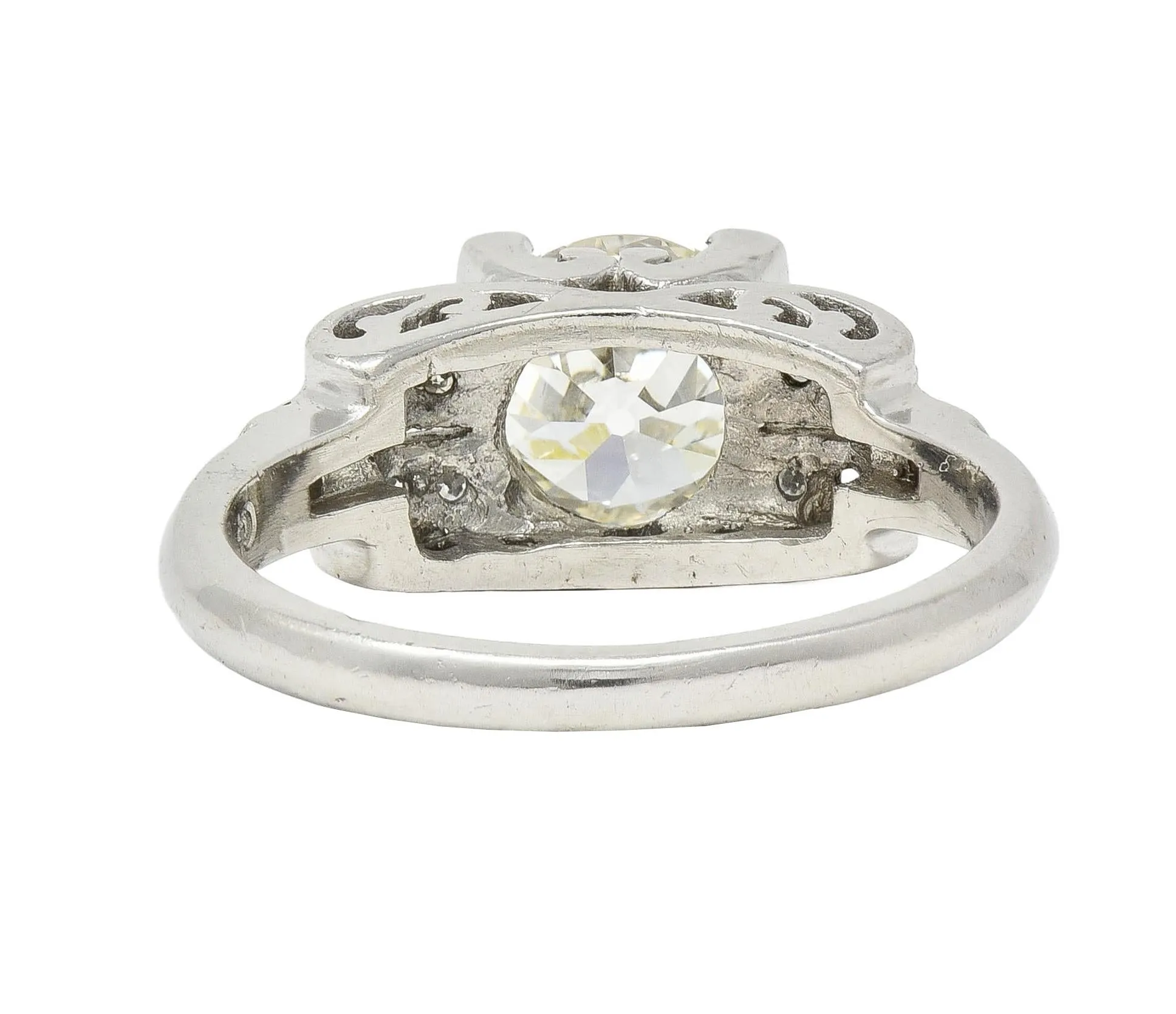Mid-Century 1.95 CTW Old European Diamond Platinum Scrolled Vintage Engagement Ring GIA