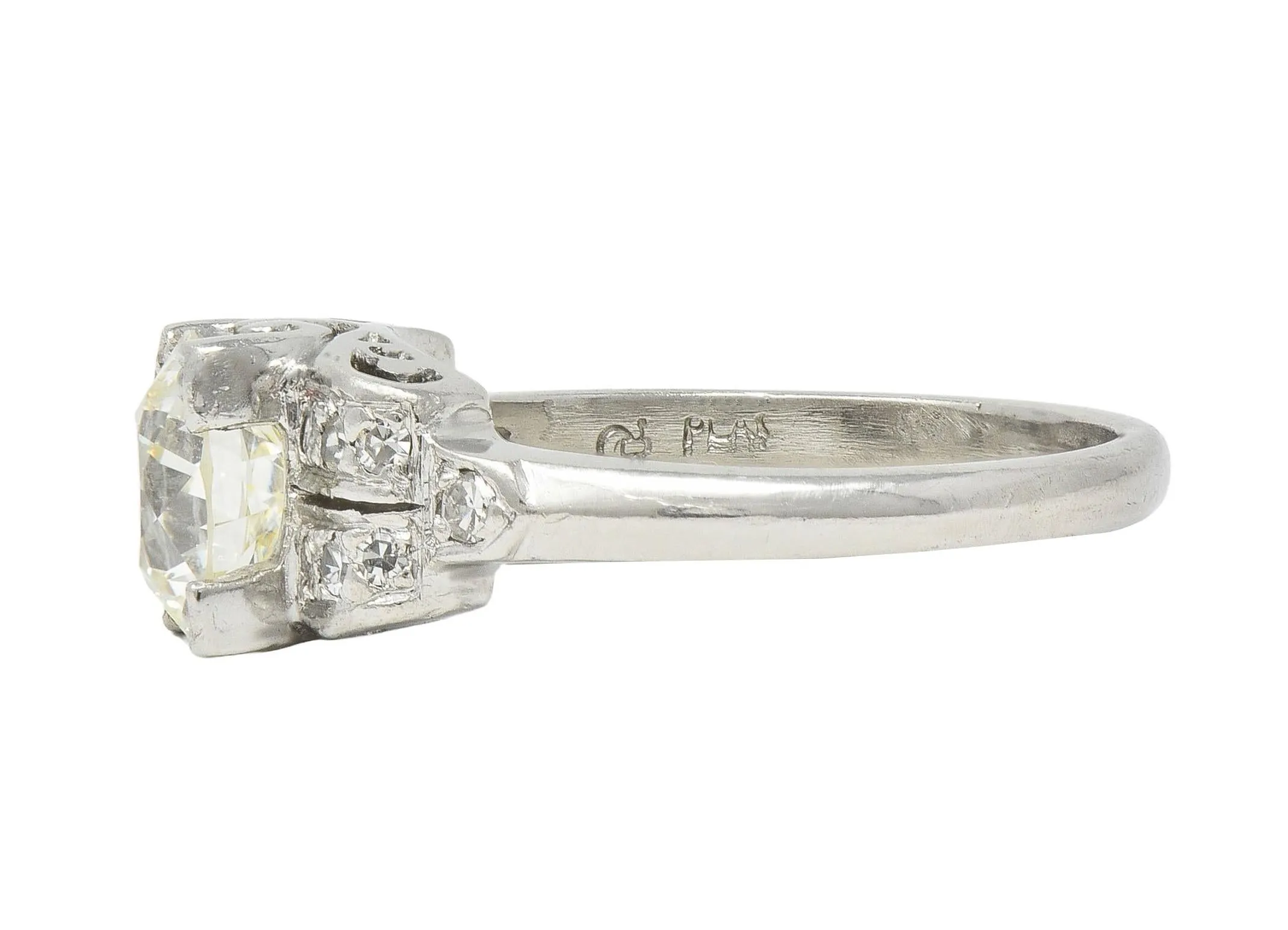 Mid-Century 1.95 CTW Old European Diamond Platinum Scrolled Vintage Engagement Ring GIA