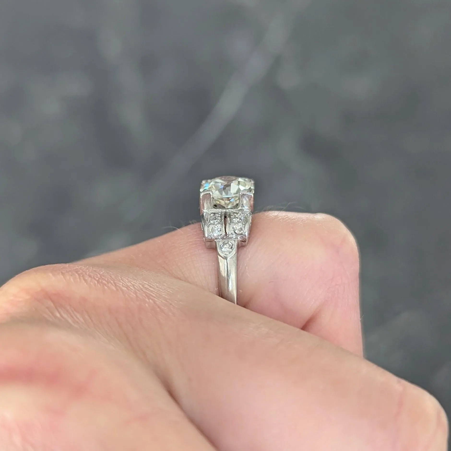 Mid-Century 1.95 CTW Old European Diamond Platinum Scrolled Vintage Engagement Ring GIA