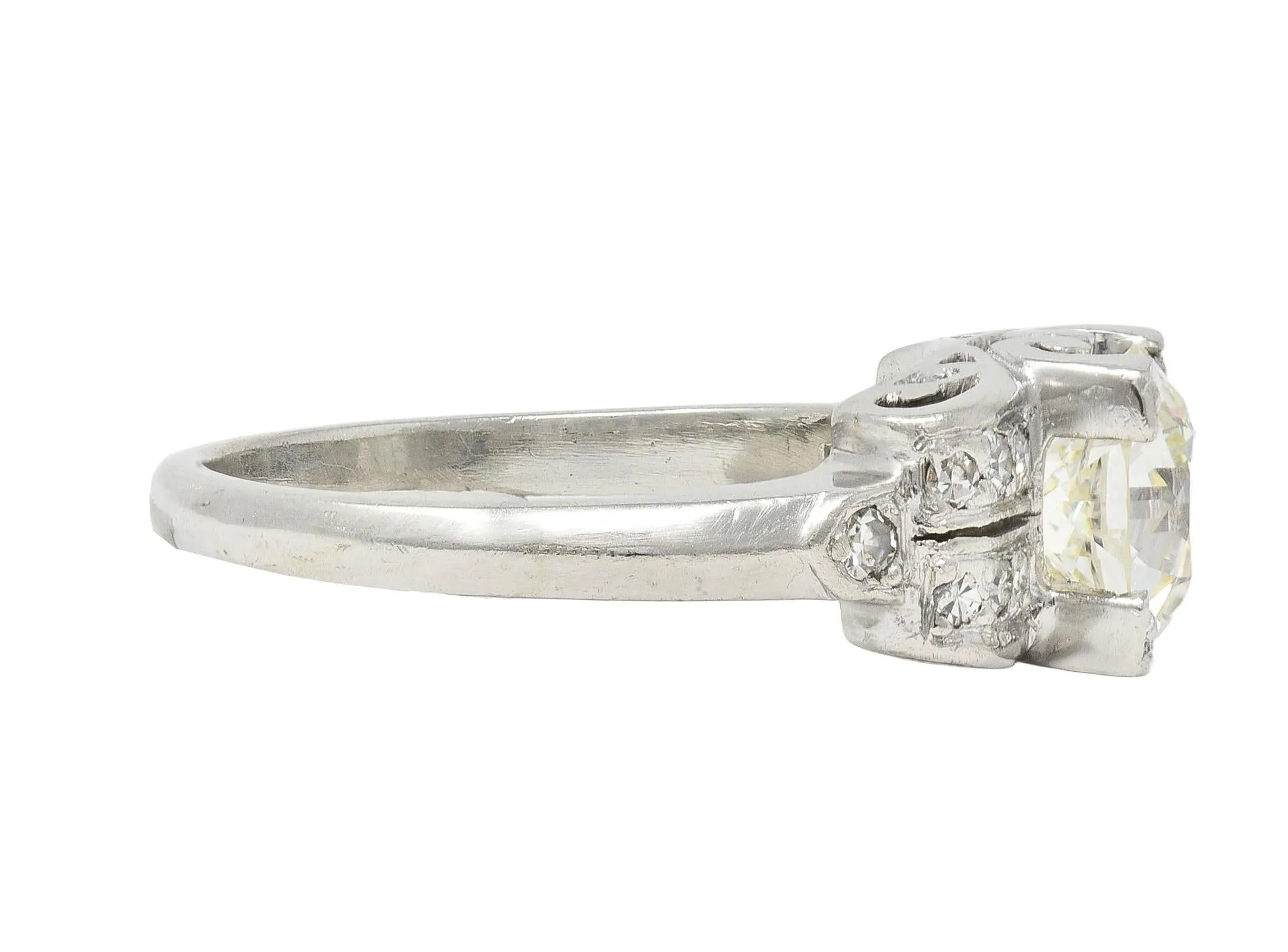 Mid-Century 1.95 CTW Old European Diamond Platinum Scrolled Vintage Engagement Ring GIA
