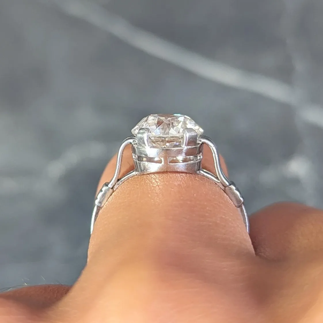 Mid-Century 2.84 CTW Old European Cut Diamond Platinum Ribbon Engagement Ring