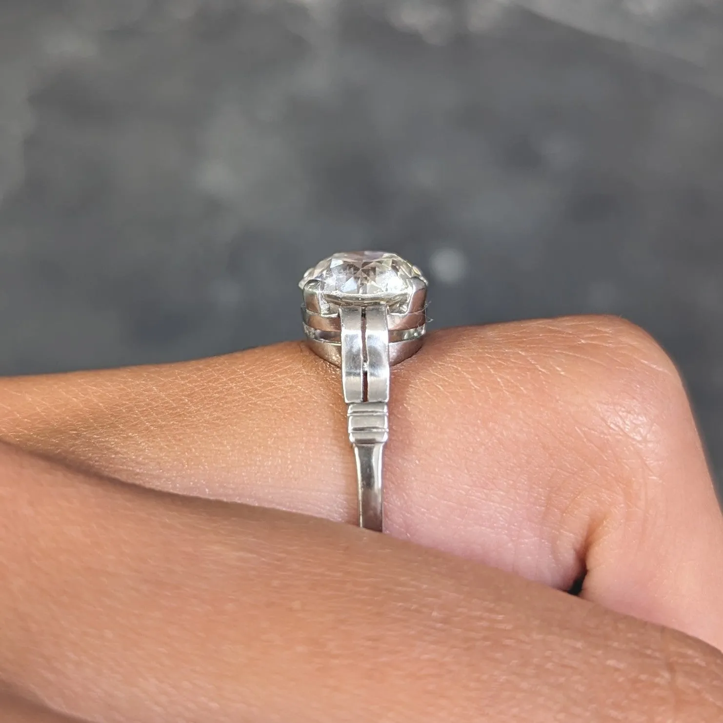 Mid-Century 2.84 CTW Old European Cut Diamond Platinum Ribbon Engagement Ring