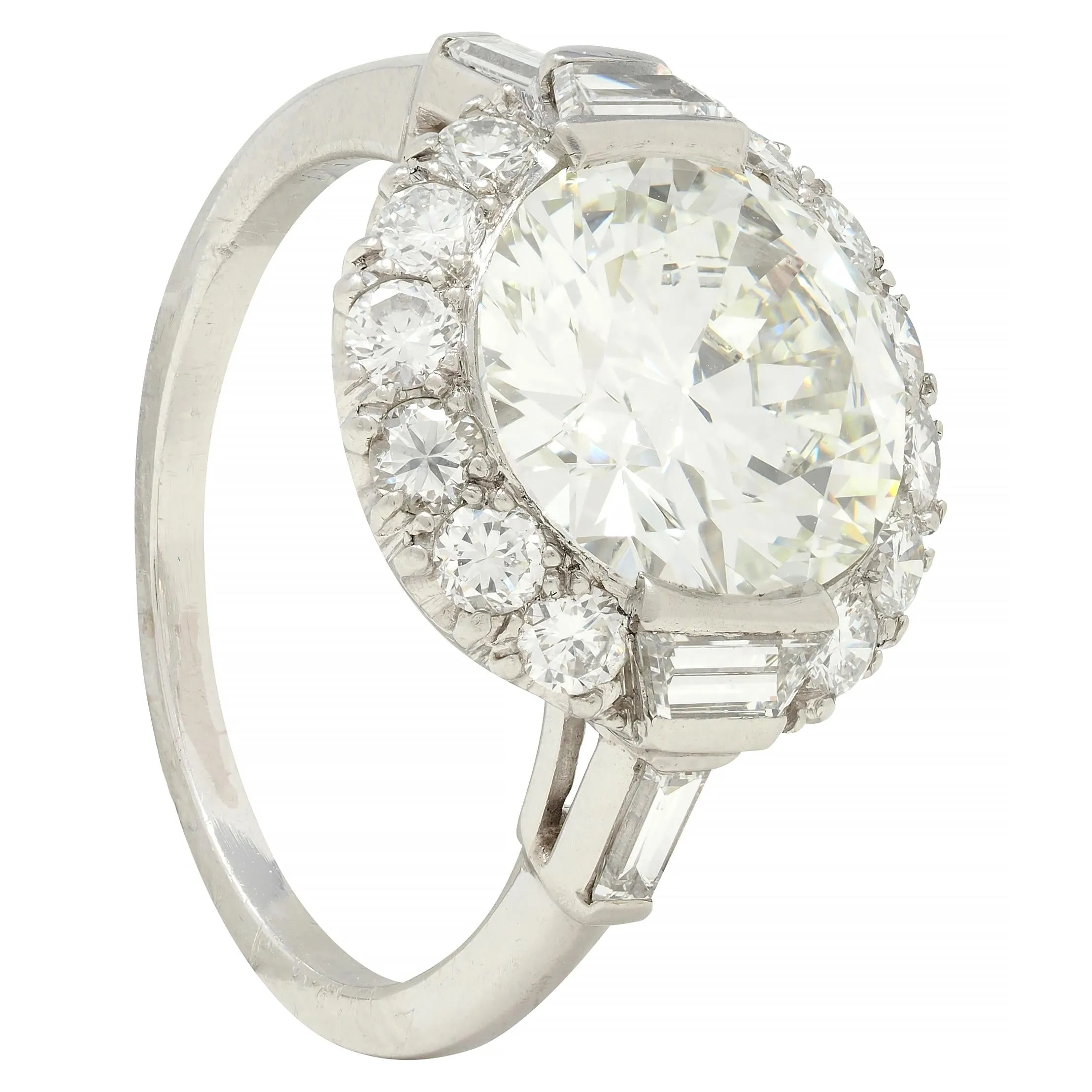 Mid-Century 3.85 CTW European Diamond Platinum Halo Vintage Engagement Ring GIA