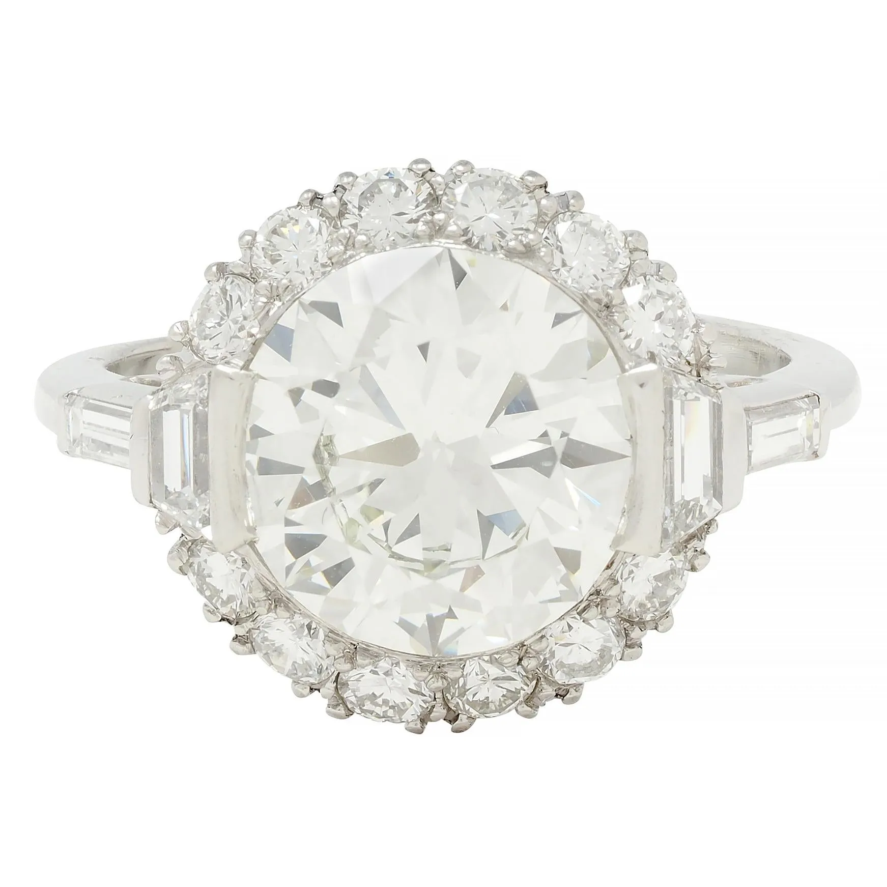 Mid-Century 3.85 CTW European Diamond Platinum Halo Vintage Engagement Ring GIA