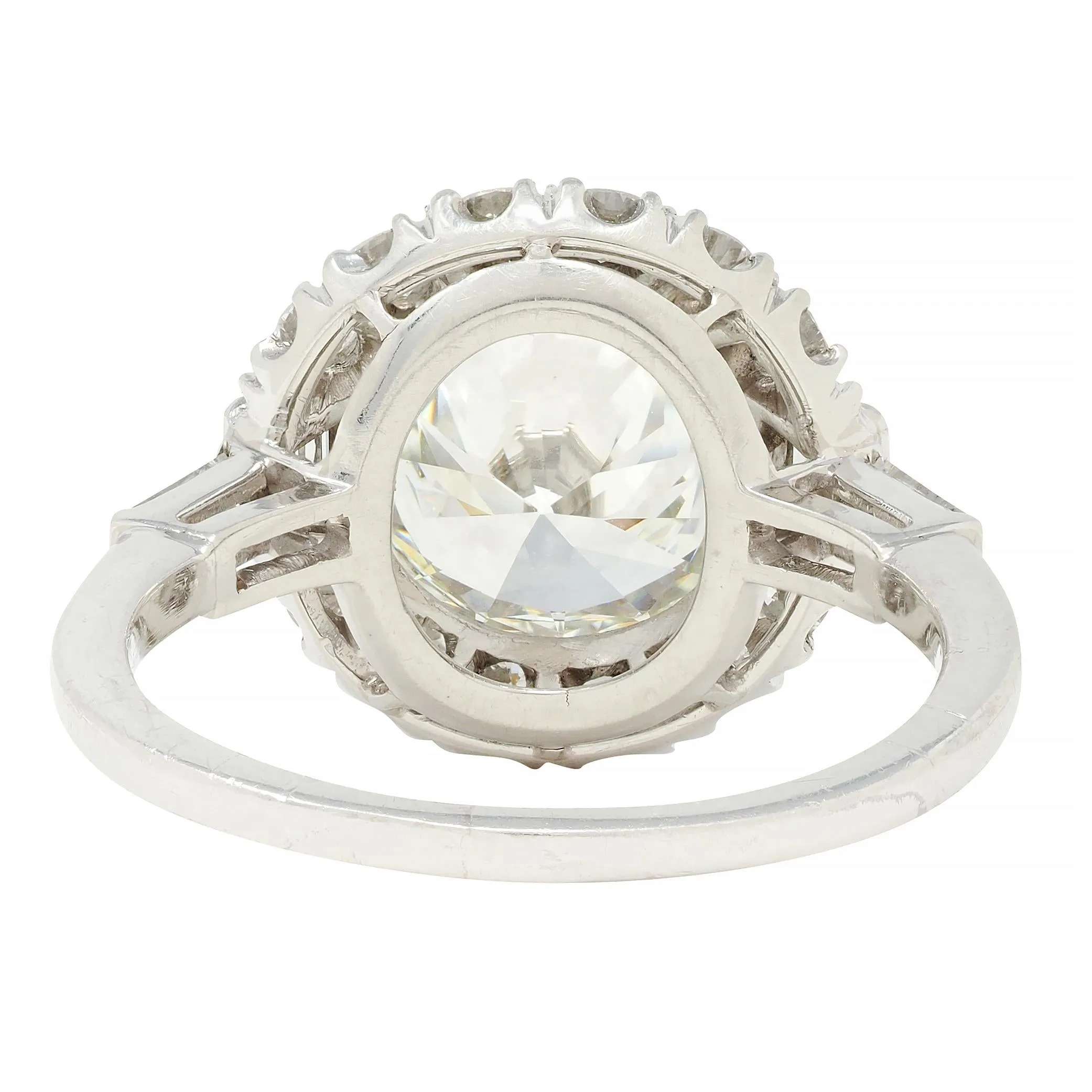 Mid-Century 3.85 CTW European Diamond Platinum Halo Vintage Engagement Ring GIA
