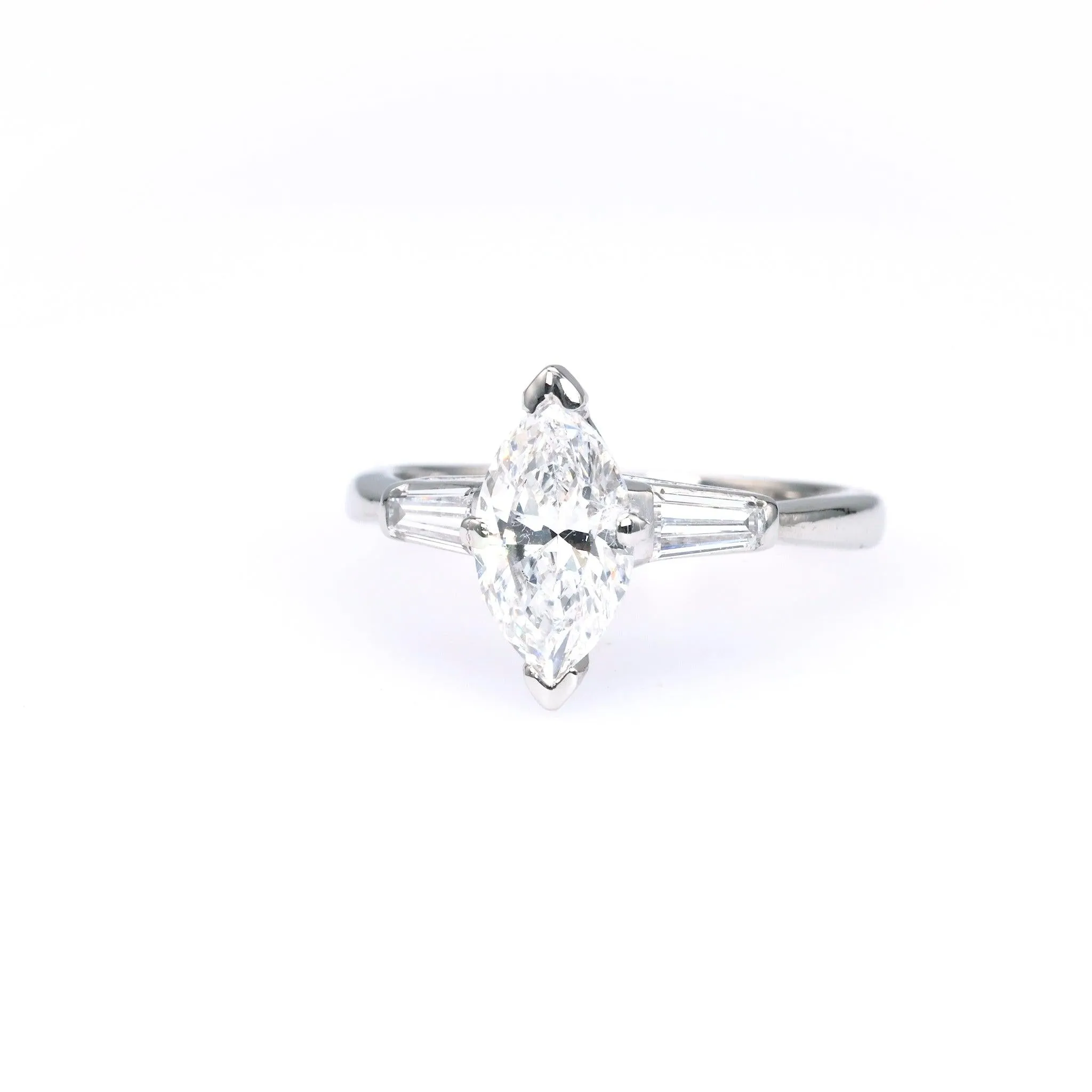Mid-Century GIA 1.03 Carat Marquise Cut Diamond Platinum Ring