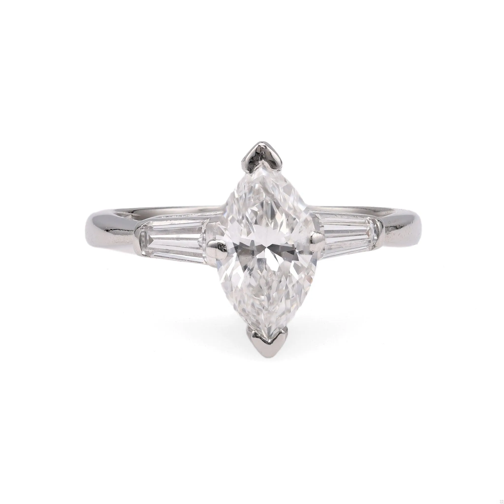 Mid-Century GIA 1.03 Carat Marquise Cut Diamond Platinum Ring