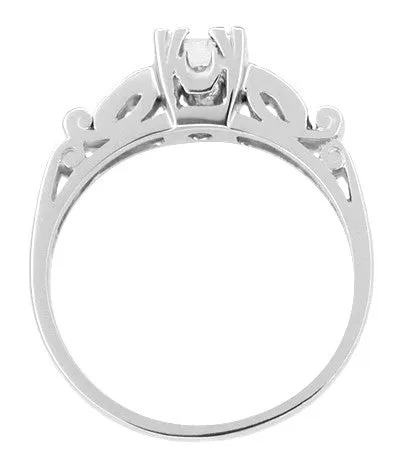 Mid Century Modern Scrolls Vintage Inspired Diamond Engagement Ring in Platinum