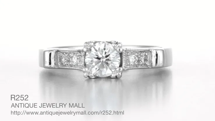 Mid Century Modern Scrolls Vintage Inspired Diamond Engagement Ring in Platinum