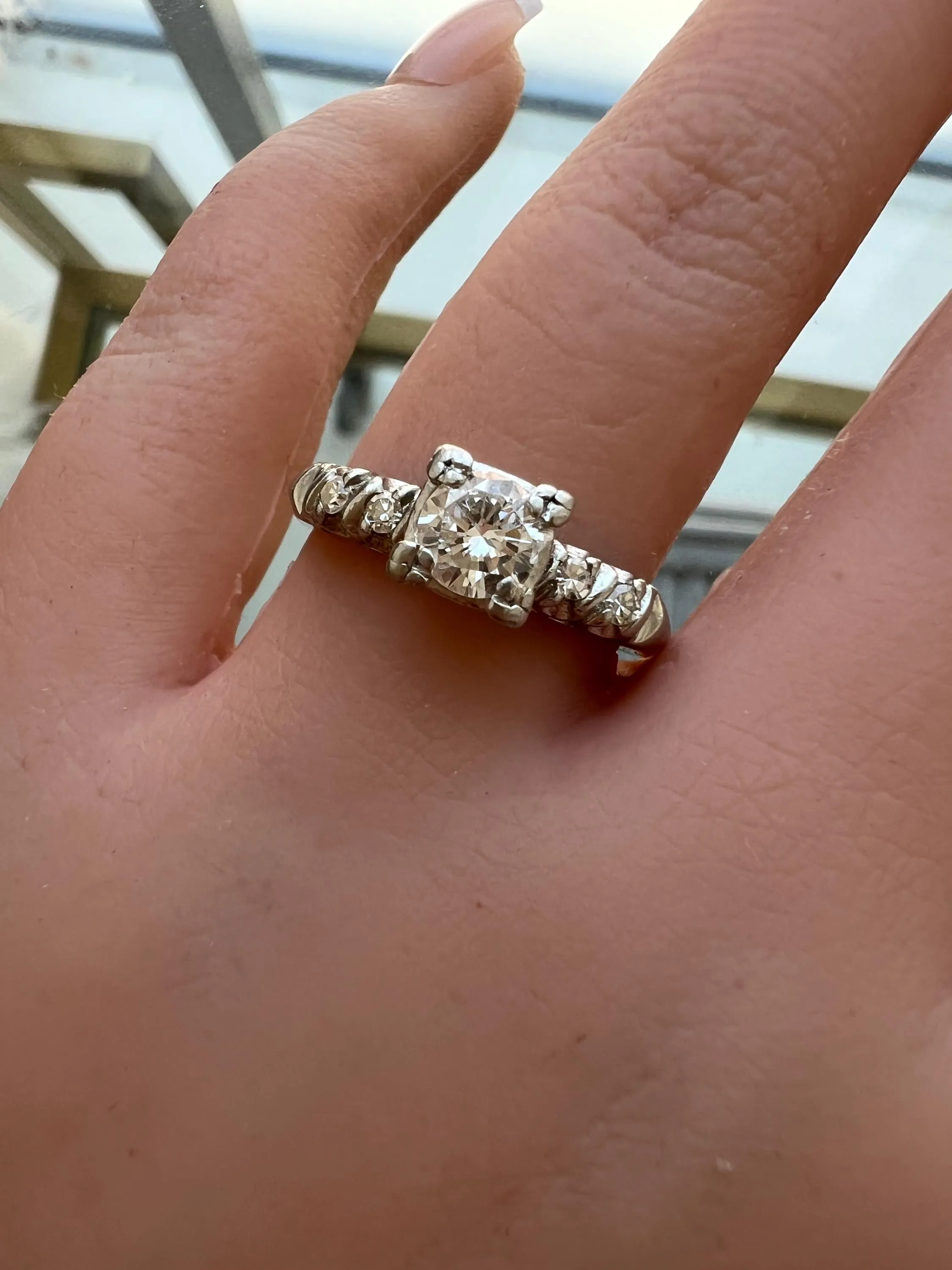 Mid-Century Vintage Platinum Diamond Engagement Ring - 0.61ct.